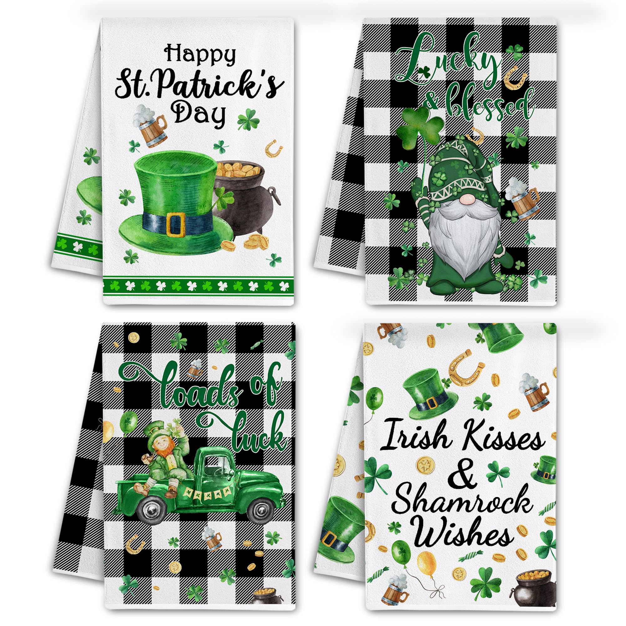 St Patricks Day Hand Towels Bathroom Sets of 4, Happy St. Patrick's Day Gnome Leprechaun Kitchen Towels 16"x24", St Patricks Day Dish Tea Towel Housewarming Gifts Decorations for Home