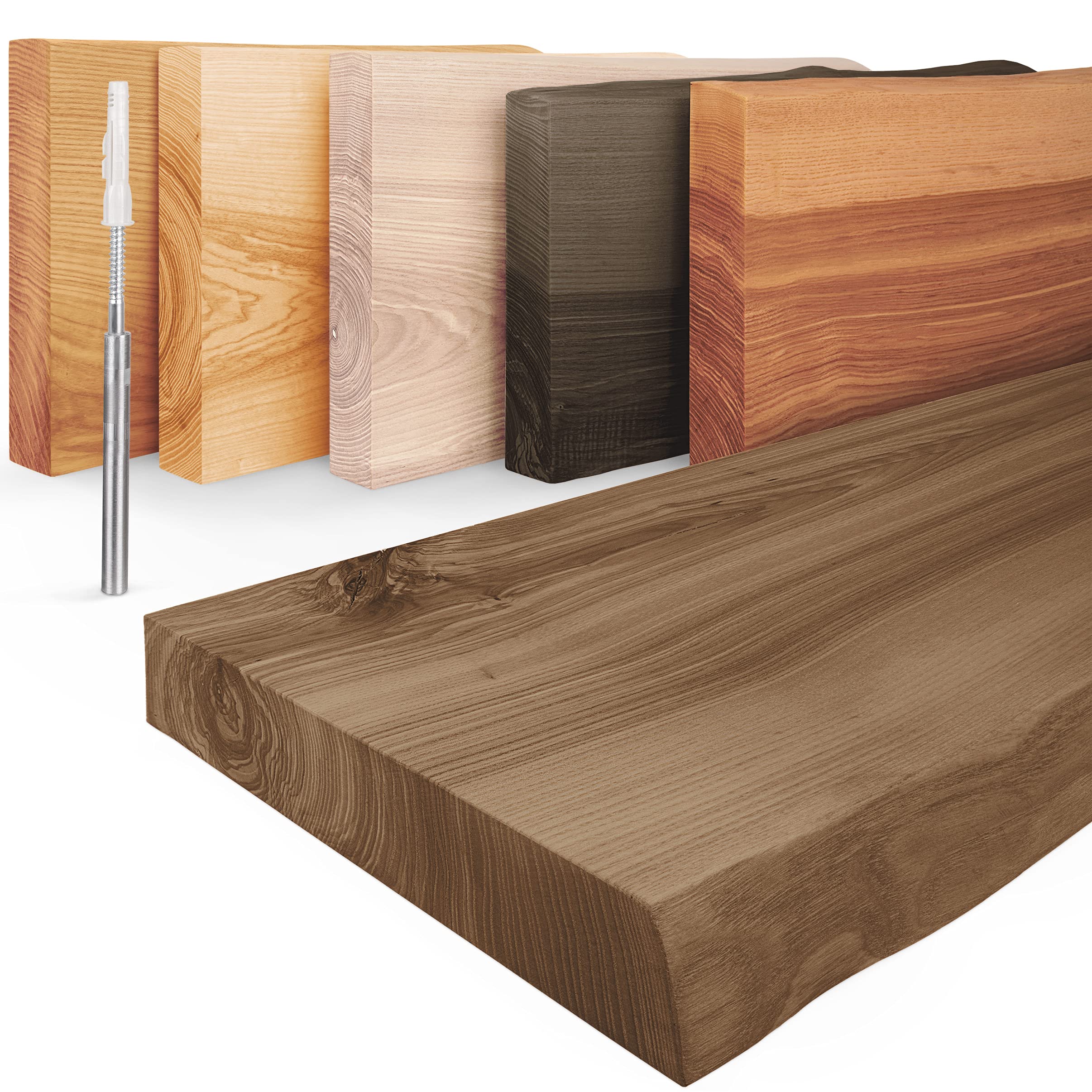 LAMO Manufaktur Estantería Flotante Pared de Madera con fijación Invisible | Estantería 100 cm Ancho para salón, Cocina, Oficina | Color: Natural, Borde: Natural | Madera Maciza, diseño Moderno — view 9
