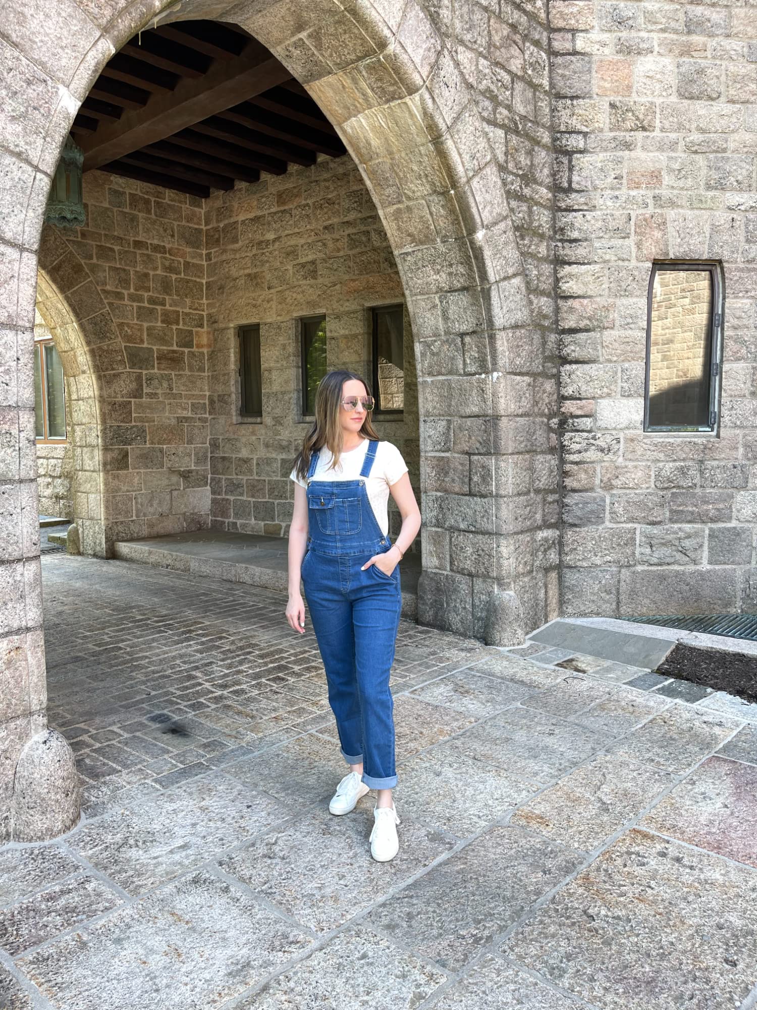 Roskiky Salopette da donna in denim, elasticizzati, dritta, in jeans, vestibilità normale, con cinghie regolabili