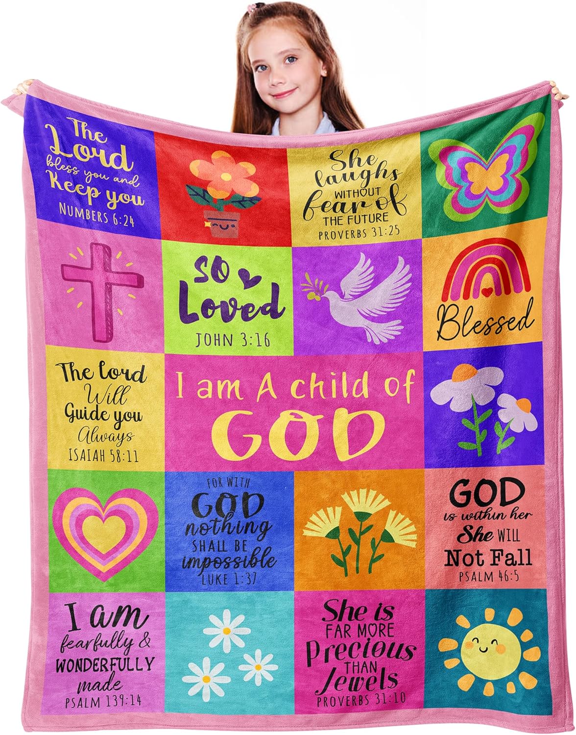 CUJUYO Baptism Gifts for Girl Women Throw Blanket 50"x40", Christening Dedication Confirmation Communion Gifts for Girls Teen Newborn, Girl Women Christian Catholic Birthday Gift, I Am a Child of God