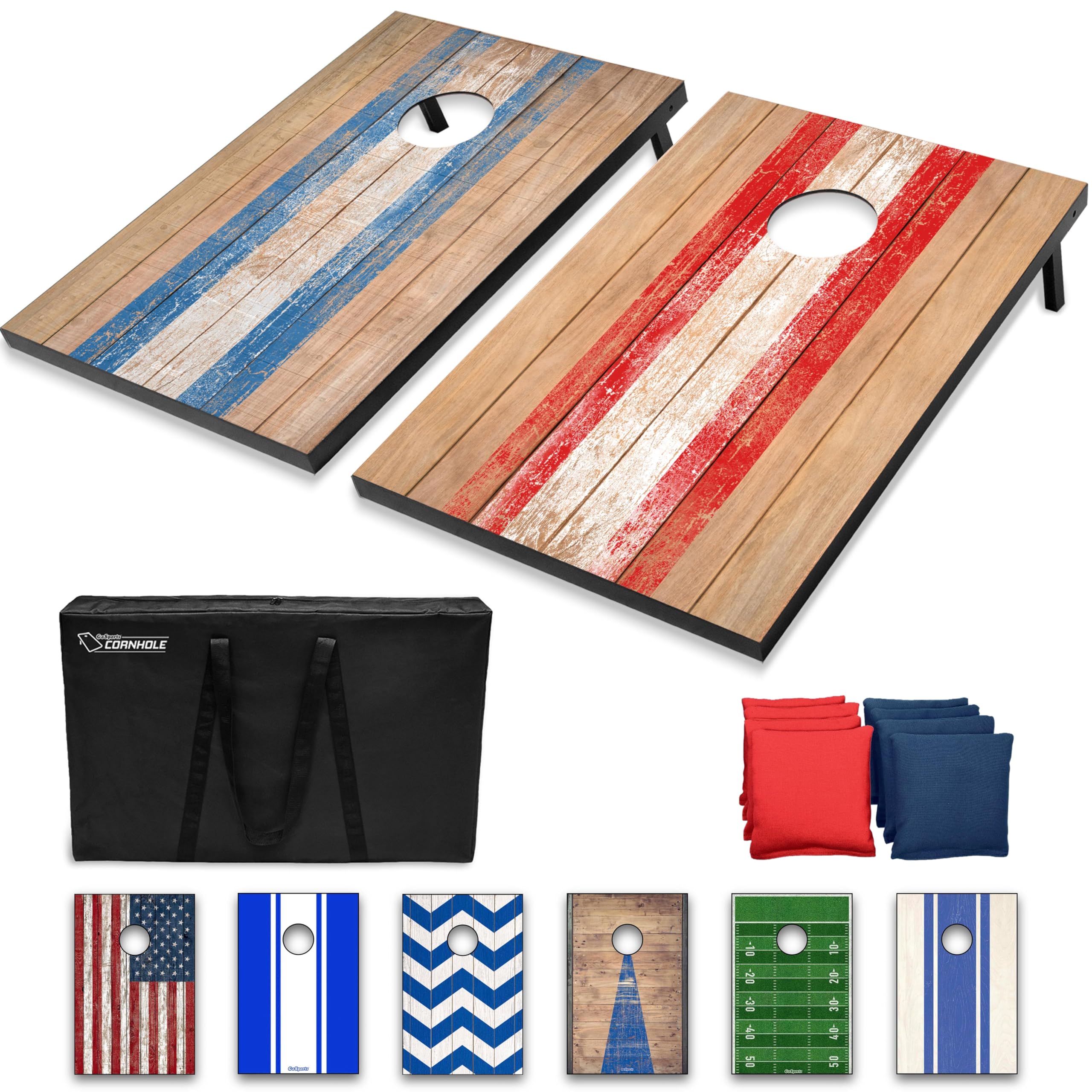 GoSports 3 x 2 ft Barnwood Design Cornhole Game Set - Includes Two 3 x 2 ft Boards, 8 Bean Bags, and Carry Case