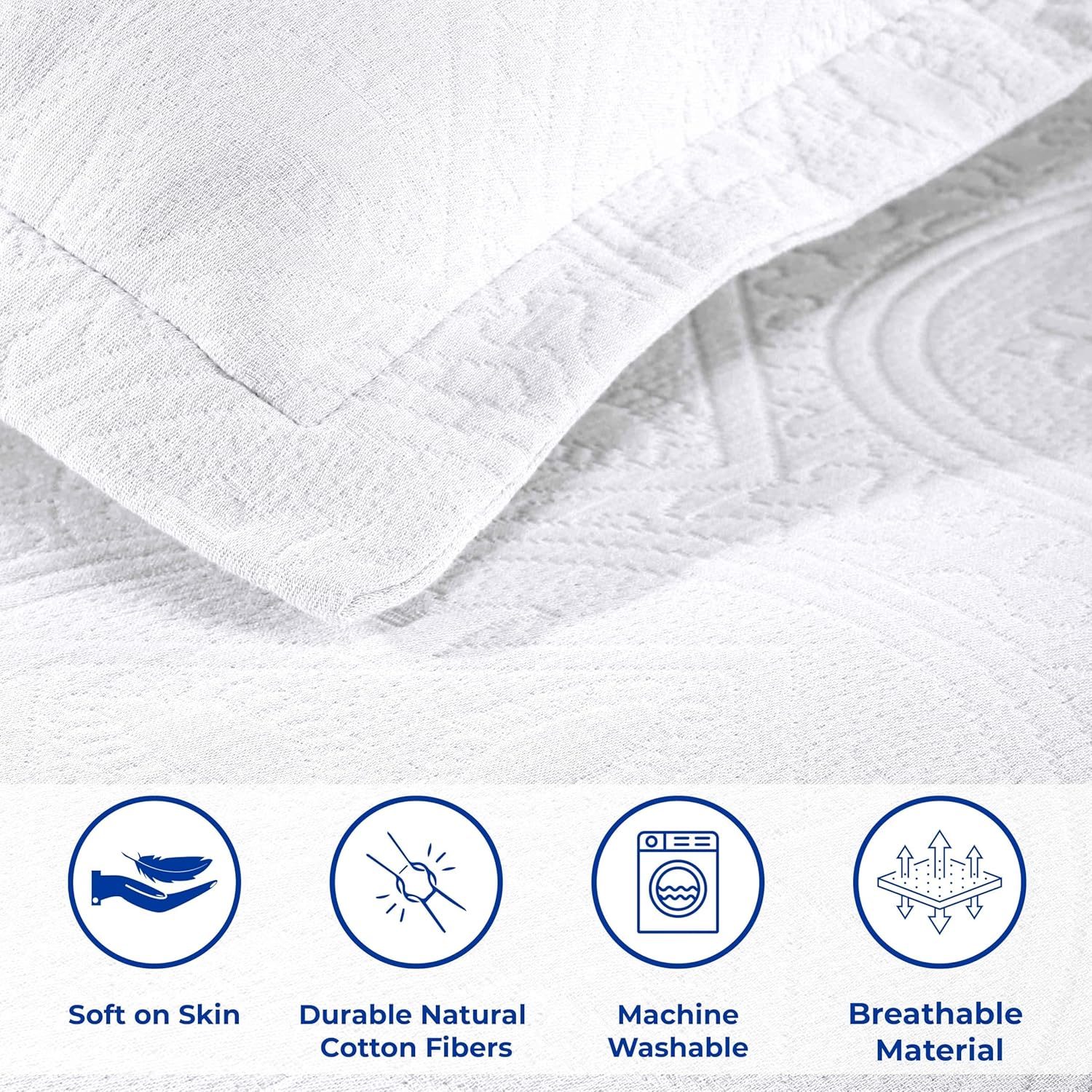 Superior 3 Piece Celtic Circles Cotton Bedspread Set, Decorative Bed Spread, Home Bed Decor, 2 Pillow Shams, Medium Weight Blanket, Matelasse Coverlet Bedding, Wedding Ring Design, Full, White