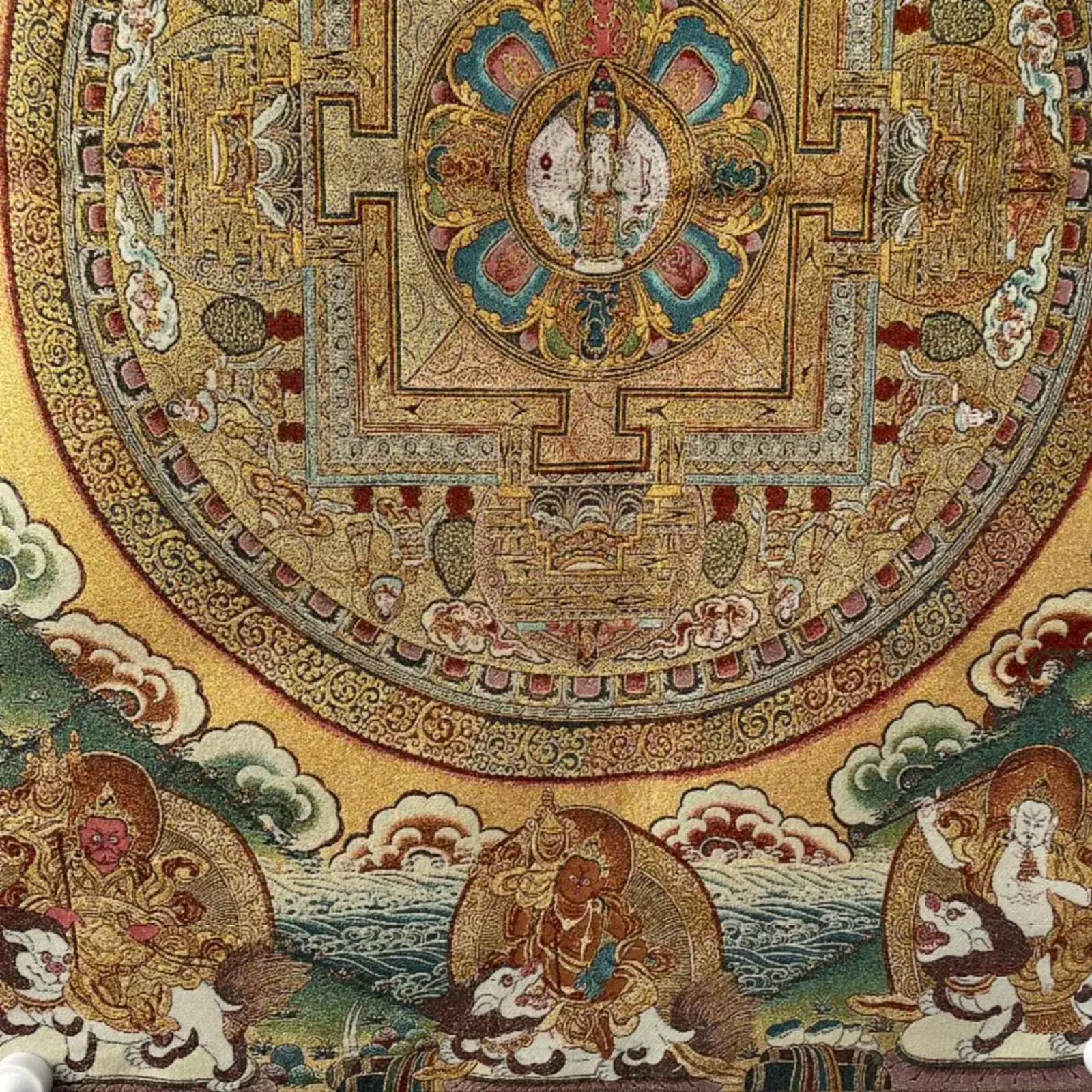 FENNYYAR Buddha tibetano Buddha statua ricamo santuario buddista, 90 cm, decorazione da parete per soggiorno