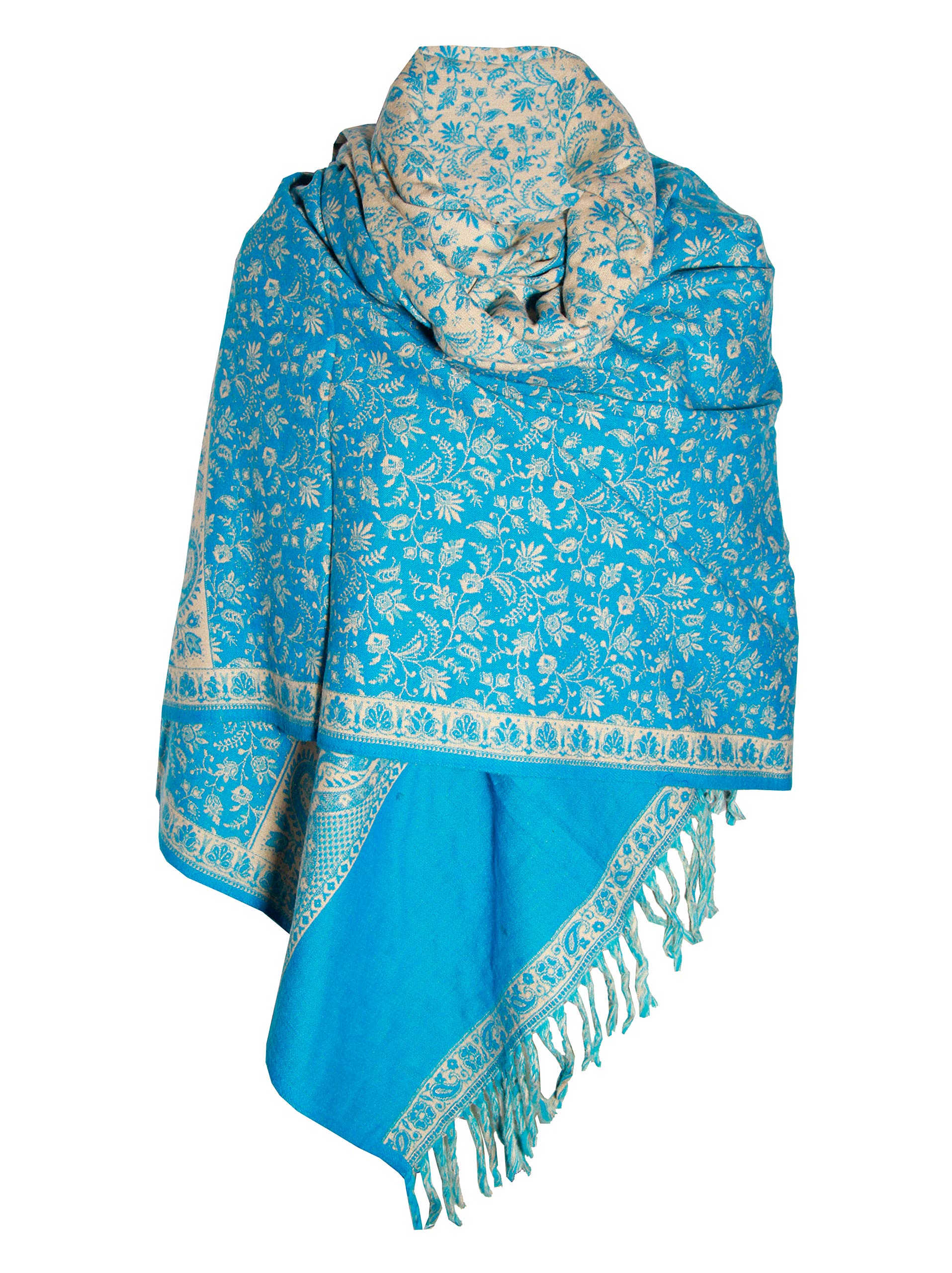 Winterschal / Schal aus reiner Yakwolle, doppelseitig, Himmelblau / Beige