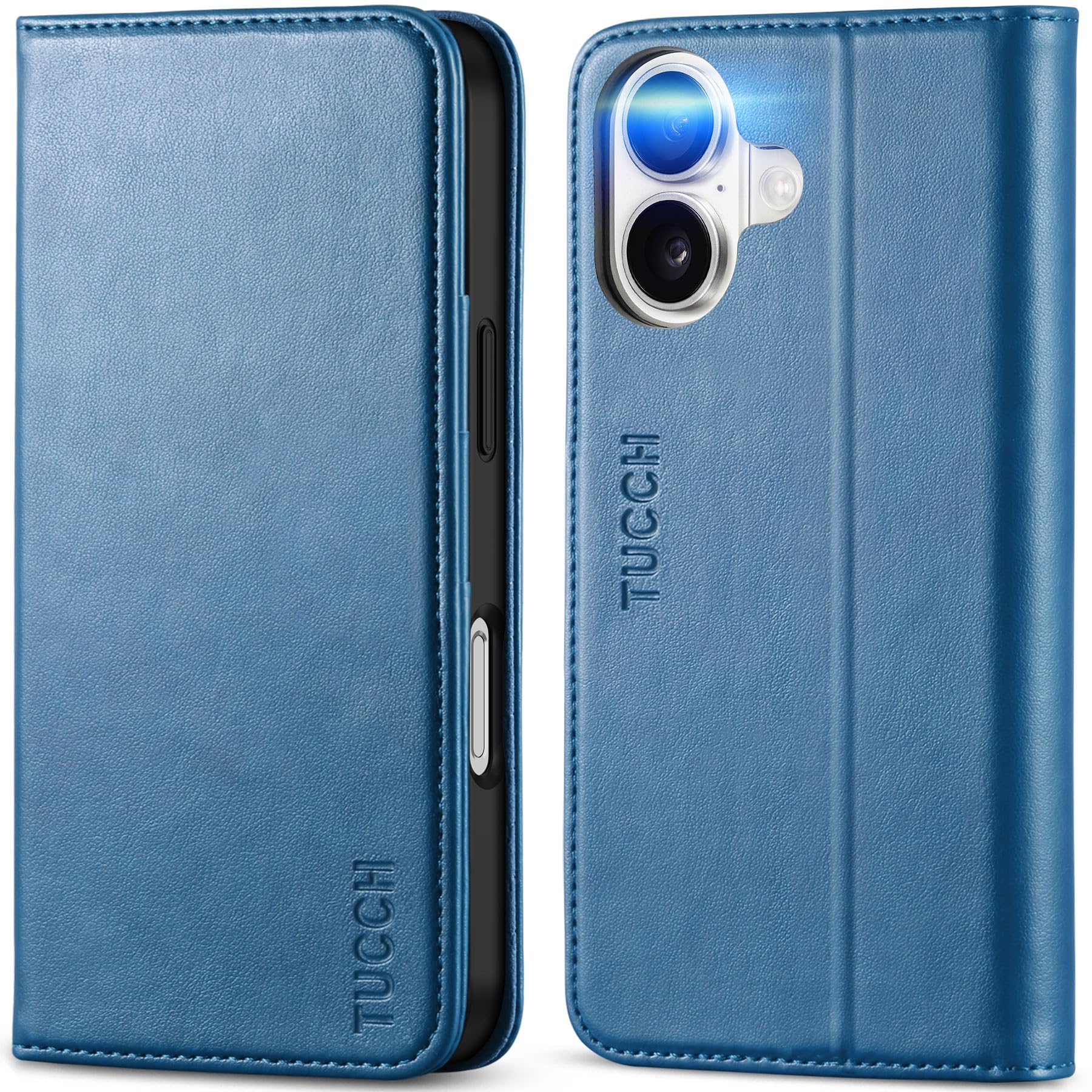 TUCCHTUCCH Wallet Case for iPhone 16 (6.1") 2024, Premium PU Leather Case with[RFID Blocking][Shockproof TPU][Card Slots] Kickstand, Book Style Flip Foldable Case Compatible with iPhone 16 5G, Lake Blue