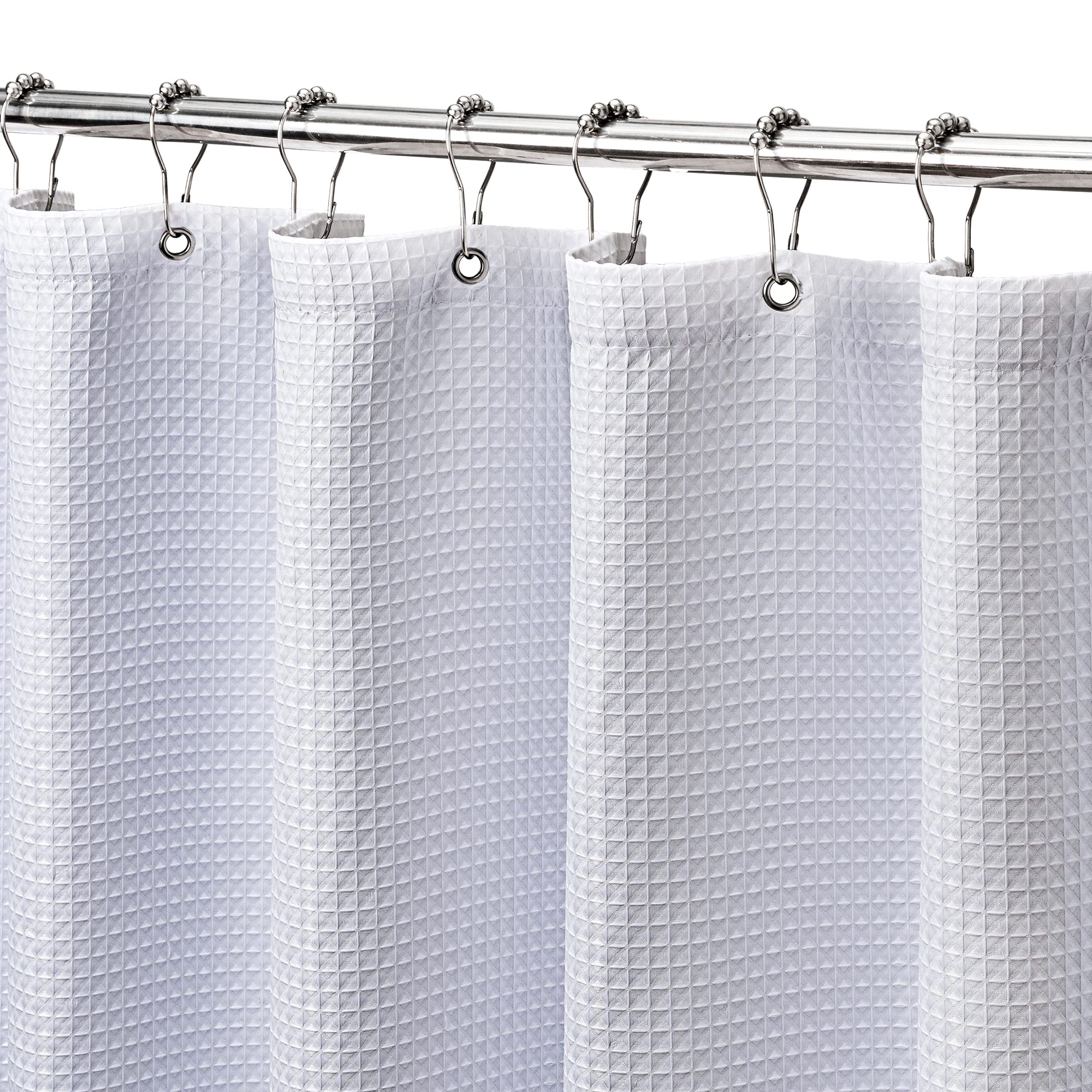 MISS SELECTEX Fabric Matt Waffle Weave Shower Curtains for Bathroom,Luxury Hotel, Waterproof 230 GSM Heavy Duty Classic Durable Fabric Bathroom Curtain Machine Washable(72Wx72H, White)