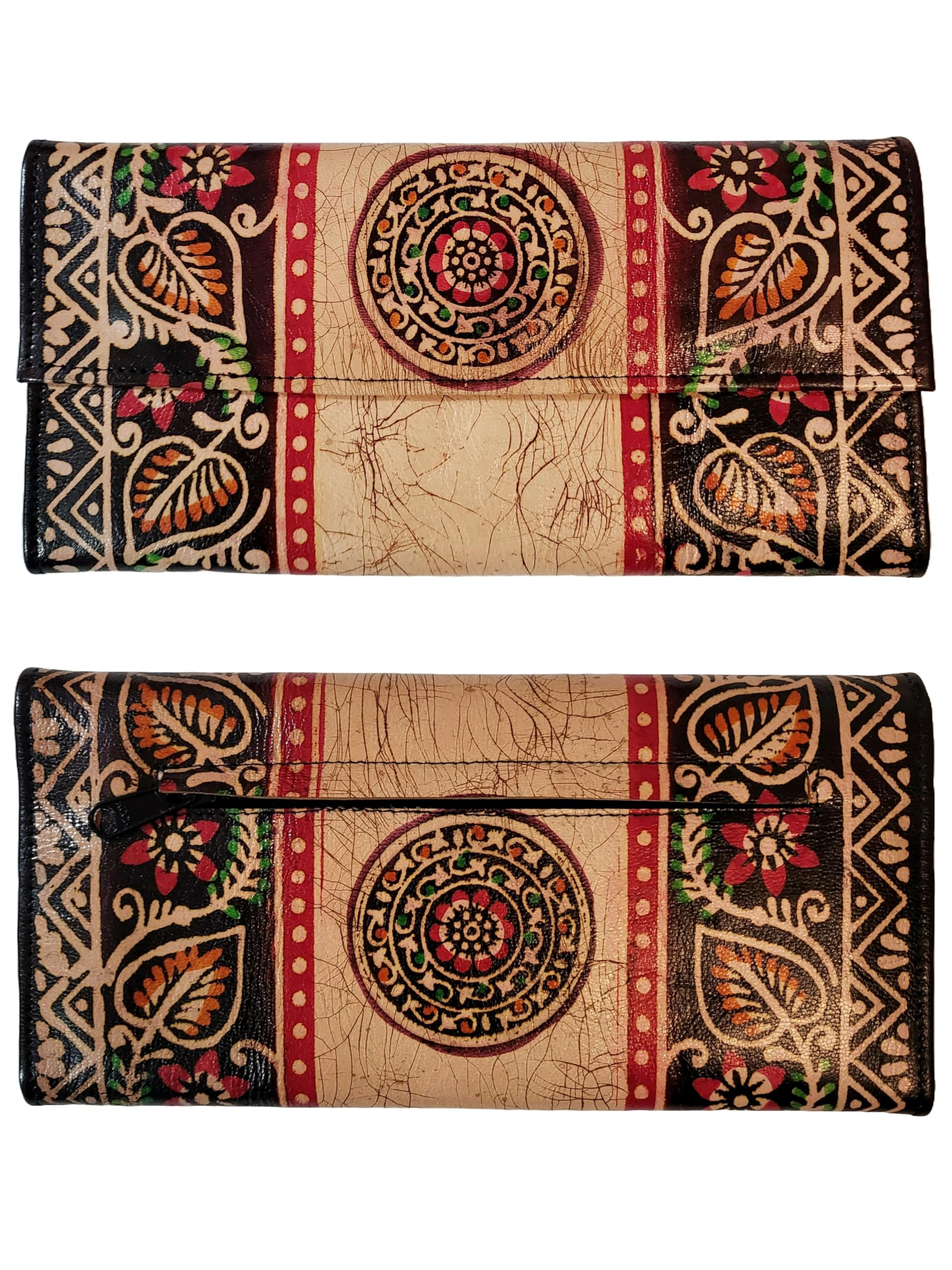 classique CLASSIQUEShantiniketan Batik Print Leather 10inch Large Clutch Handpurse For Women-picture-15