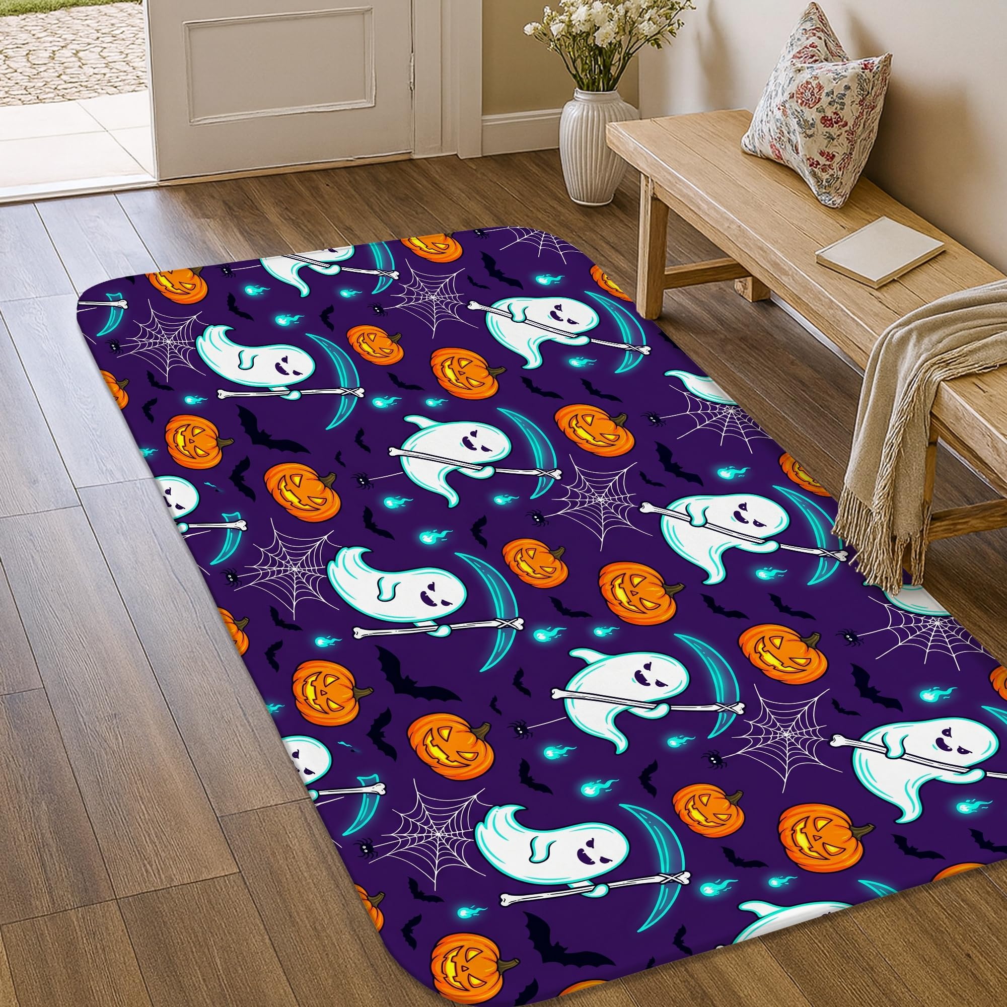 Alfombra de Halloween que no suelta pelo y evita resbalones en pasillos y baños interiores