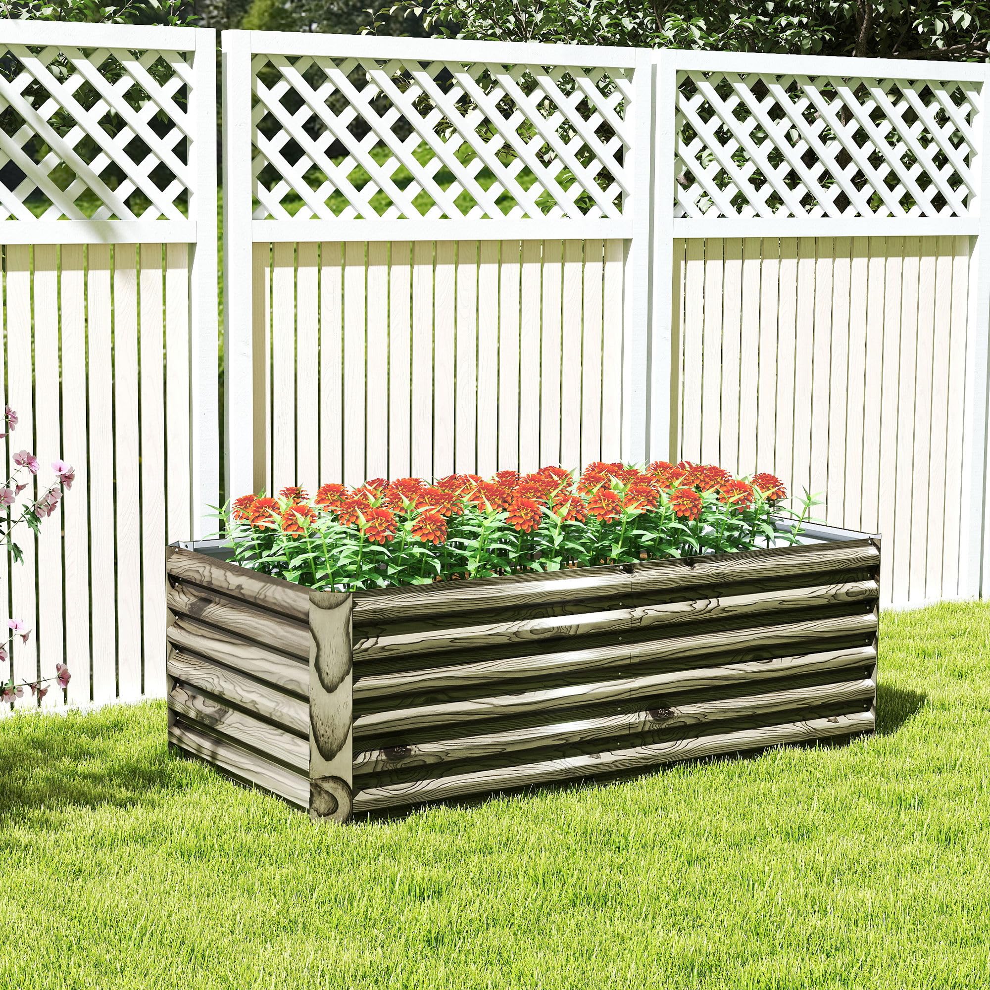 Outsunny Jardinera Exterior Grande Rectangular 180x90x57,5 cm Natural | de Acero Galvanizado, Huerto Urbano para Cultivar Plantas, Macetero con Base Abierta, Resistente a la Intemperie