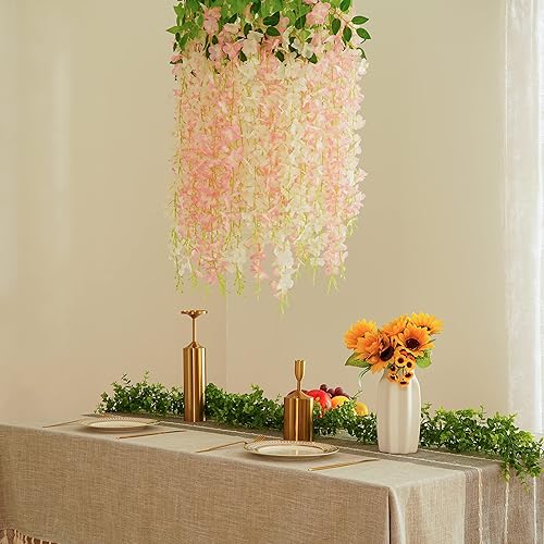 Miniatura 4 de BLEUM CADE 20 flores colgantes de glicina falsa blanca y rosa, 3.6 pies, flores colgantes para bodas, fiestas, hogar, telón de fondo, decoración de