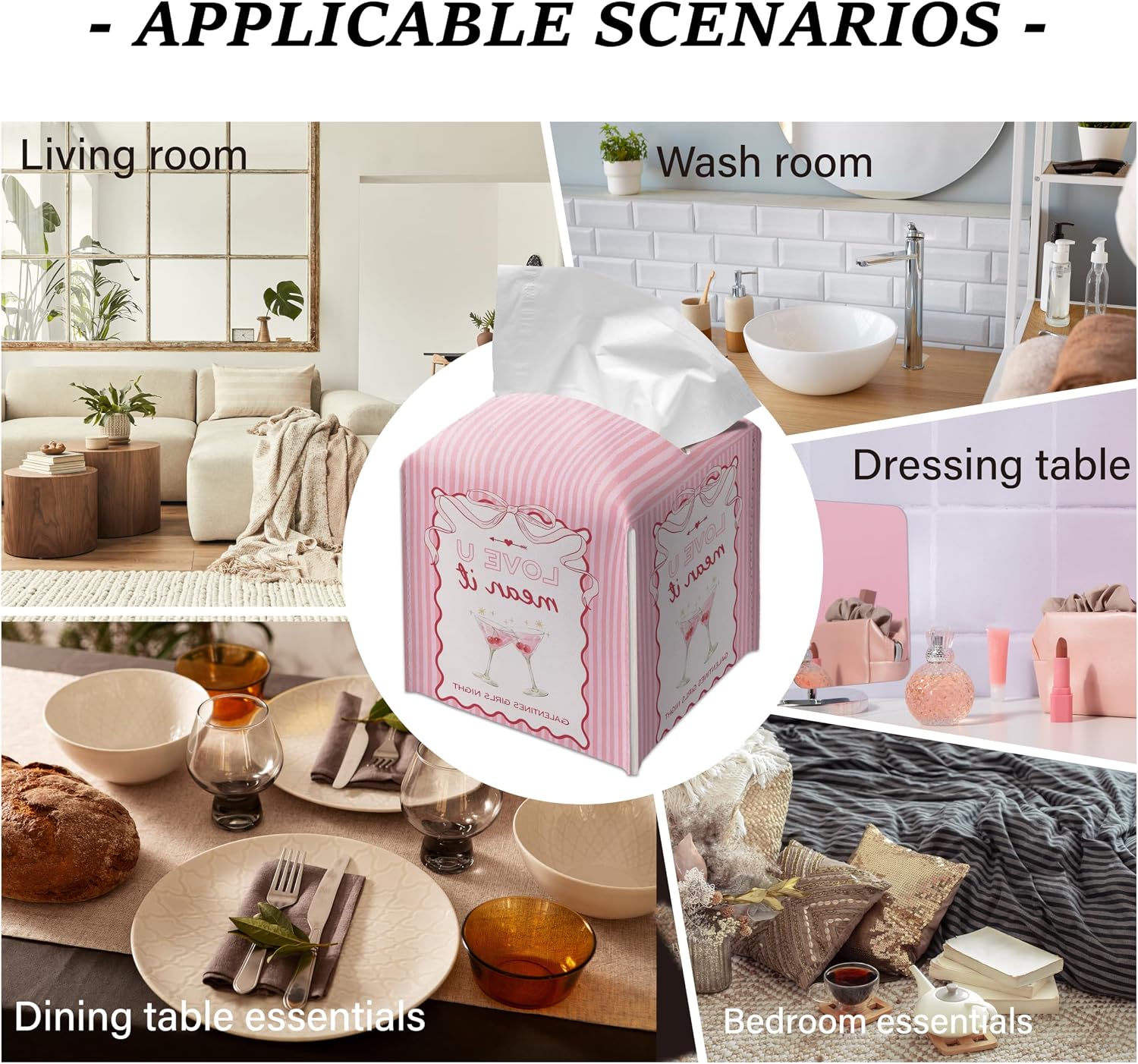 Galentines Day Tissue Box Cover, Pink Striped Girls Night Decorative Tissue Holder, Love U Mean It Cute Bathroom Room Decor.(025) image 4