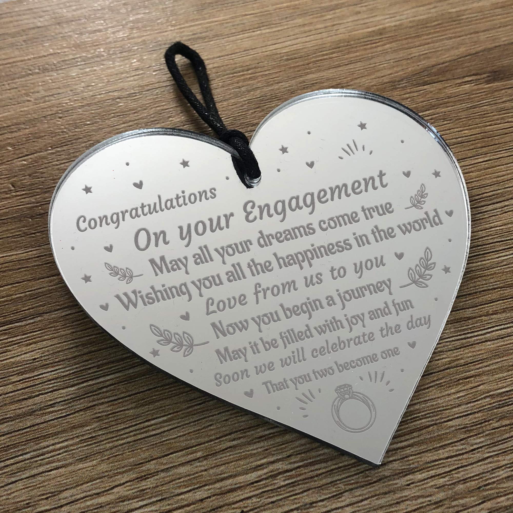 RED OCEAN Handmade Engagement Gift For Couple Wooden Heart Congratulations Gift Keepsake, silver/mirror, 10 x 10 cm - Image 2