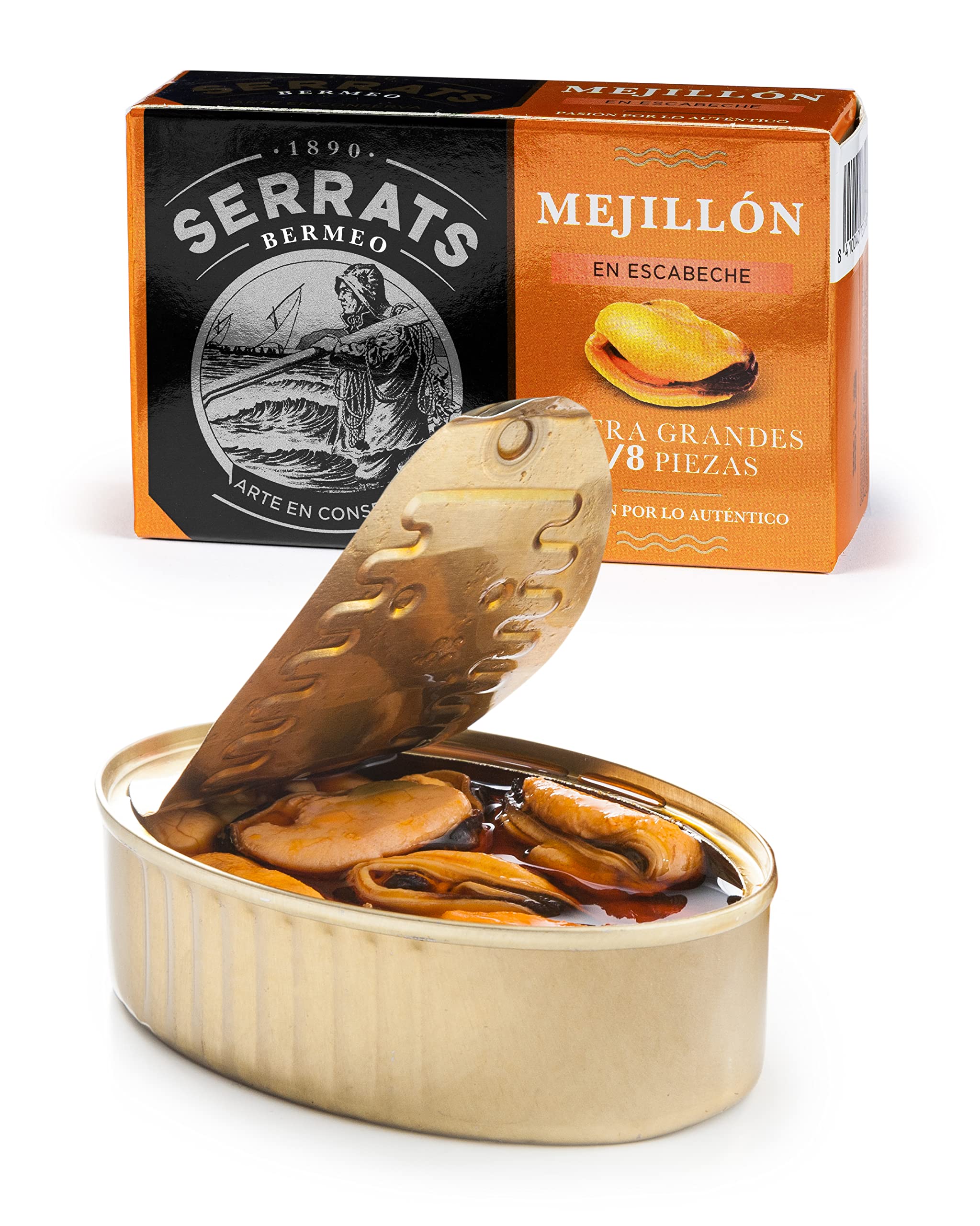 Conservas Serrats - Mejillones EXTRAGRANDES en Escabeche - 6/8 mejillones por lata (110g)