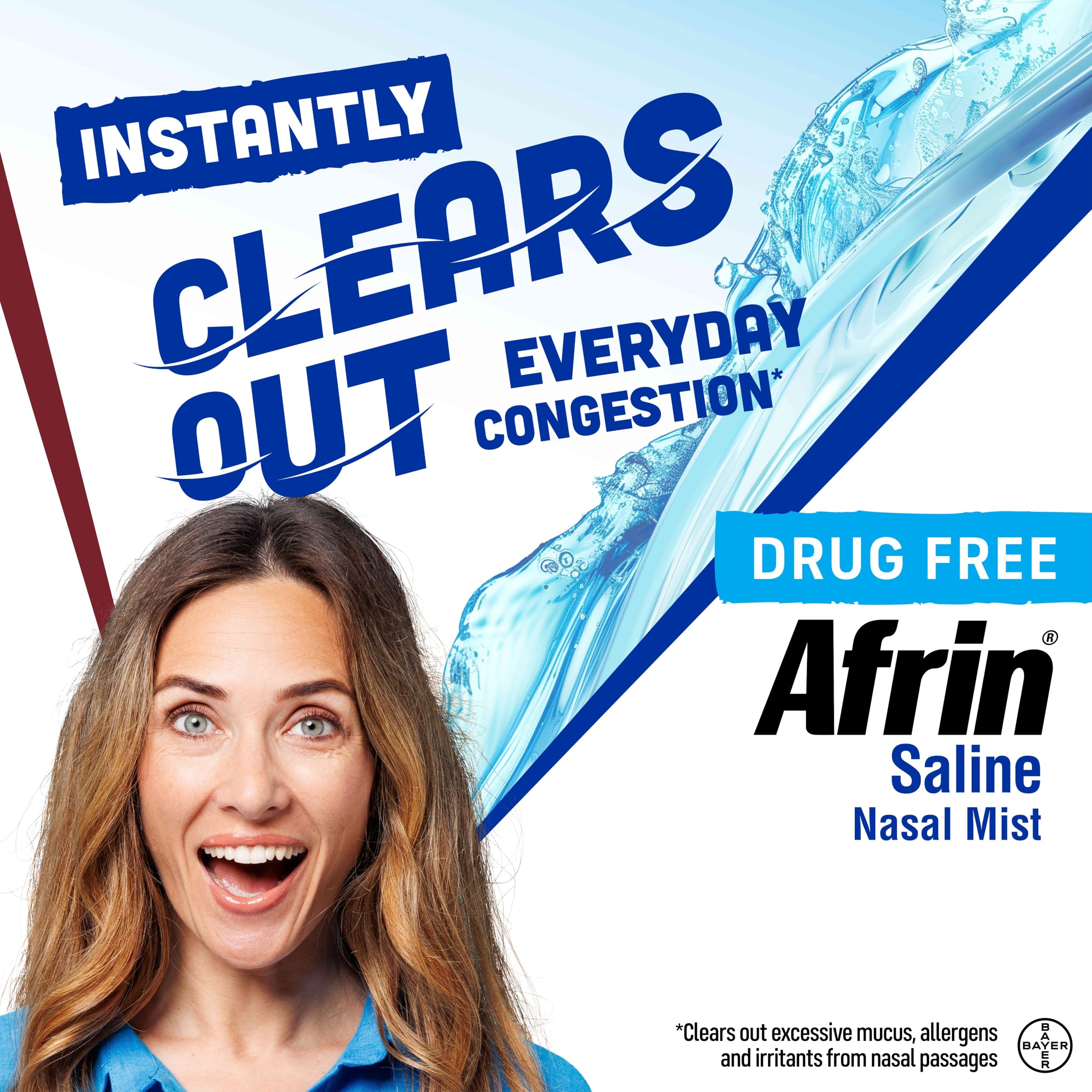 Afrin Saline Nasal Spray Twin Pack, 100% Drug Free, Saline Solution, Daily Care Nasal Spray for Everyday Congestion and Dry Nose, Easy Mist, 4.5 OZ (Pack of 2)