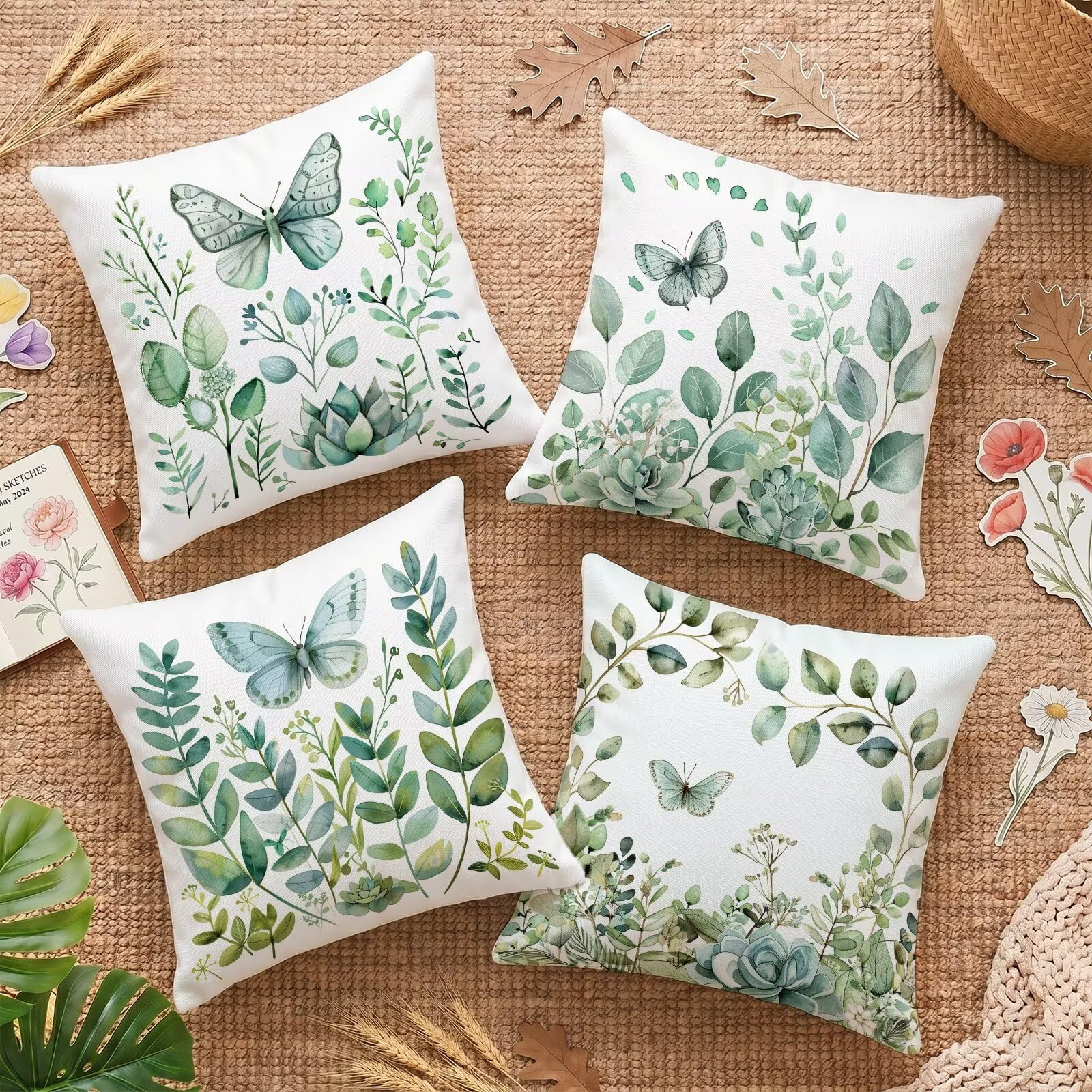 Housse de coussin 50x50cm lot de 4 lin coussin exterieur impermeable housse coussin canape