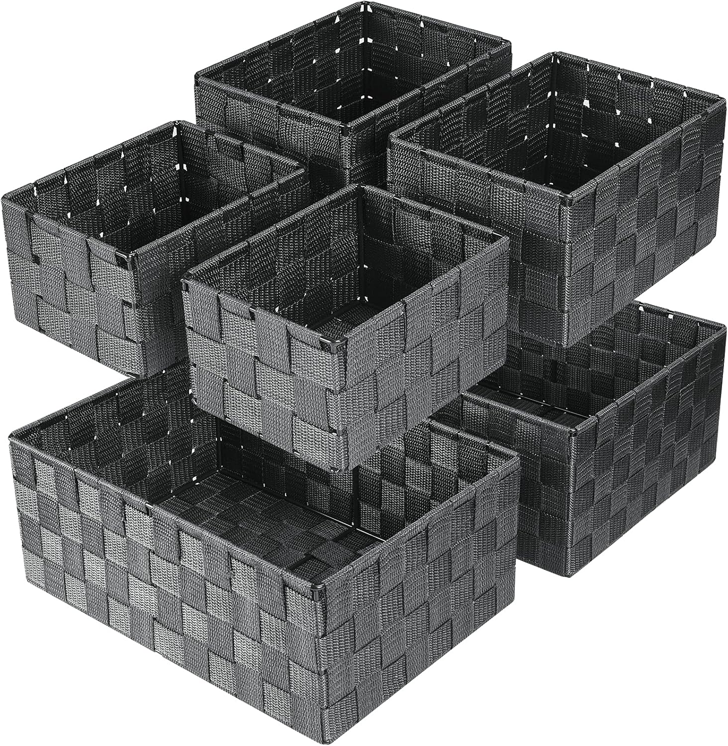 Woven Storage Baskets, Storage Bins, Cube Basket Container Baskets Storage Boxes Organizers for Clothes/Shelves/Closet, Set of 6 (Grey)