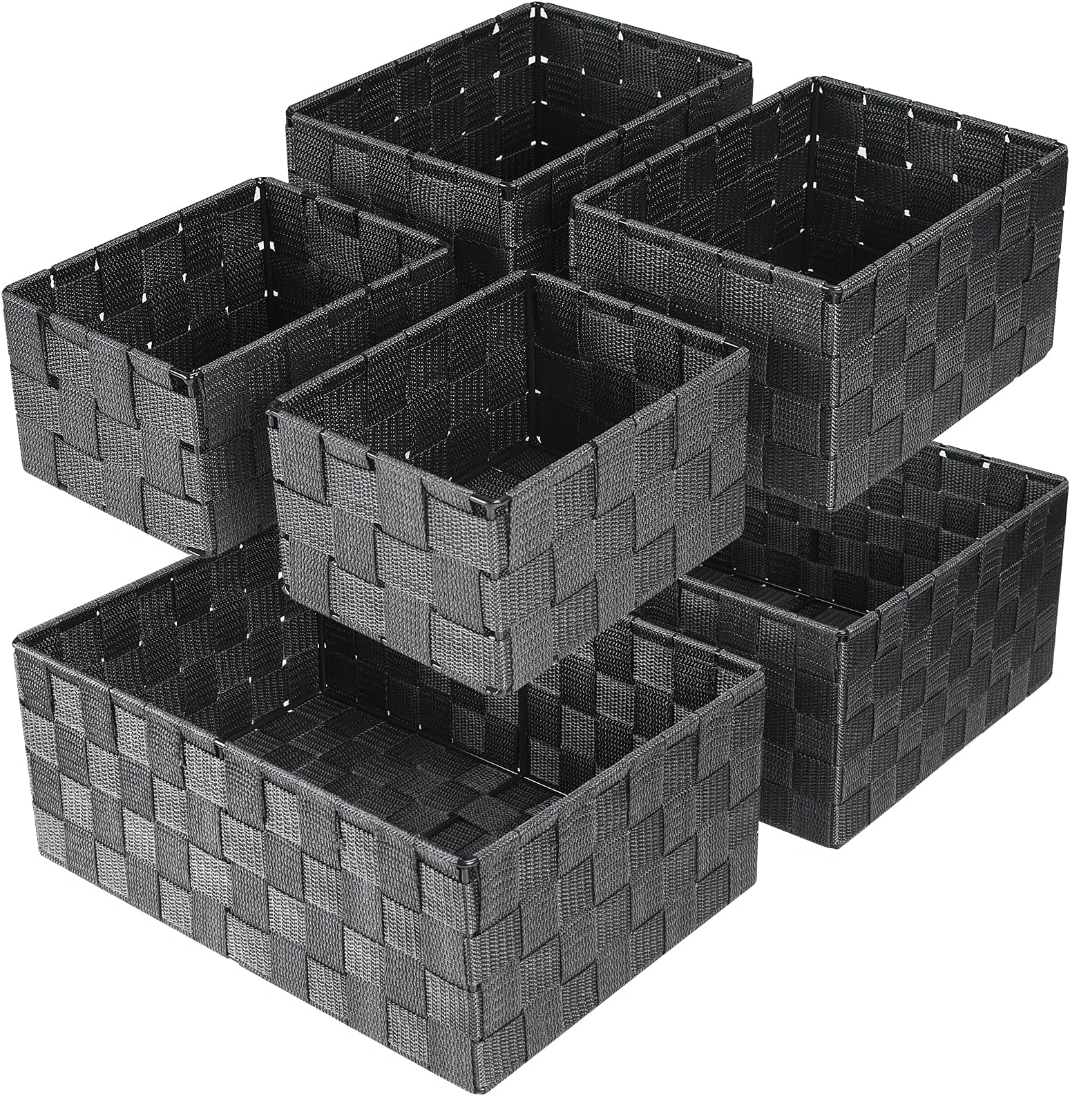 Woven Storage Baskets, Storage Bins, Cube Basket Container Baskets Storage Boxes Organizers for Clothes /Shelves/ Closet, Set of 6 (Grey)
