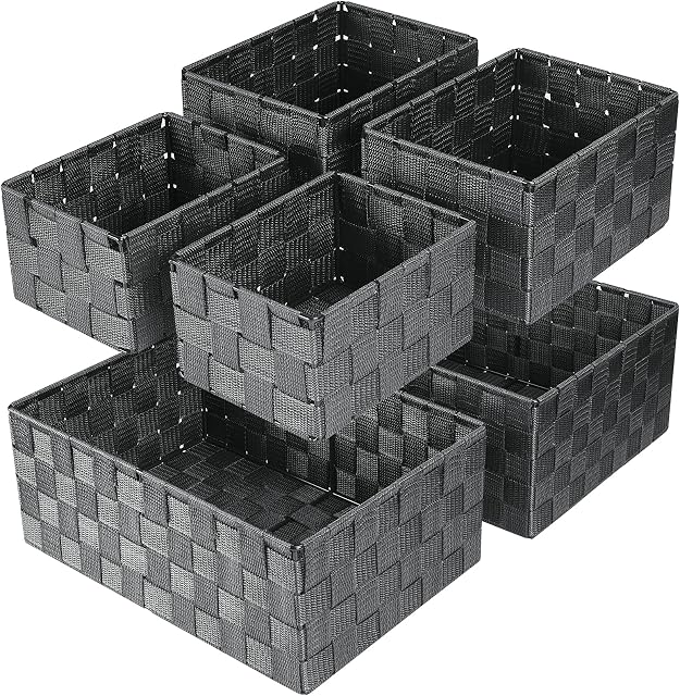 Uvellgift Woven Storage Baskets, Storage Bins Cube Basket Container Shelf Baskets Storage Boxes Organizers for Clothes/Dresser/Bathroom/Shelves/Towels, Set of 6 (Grey)