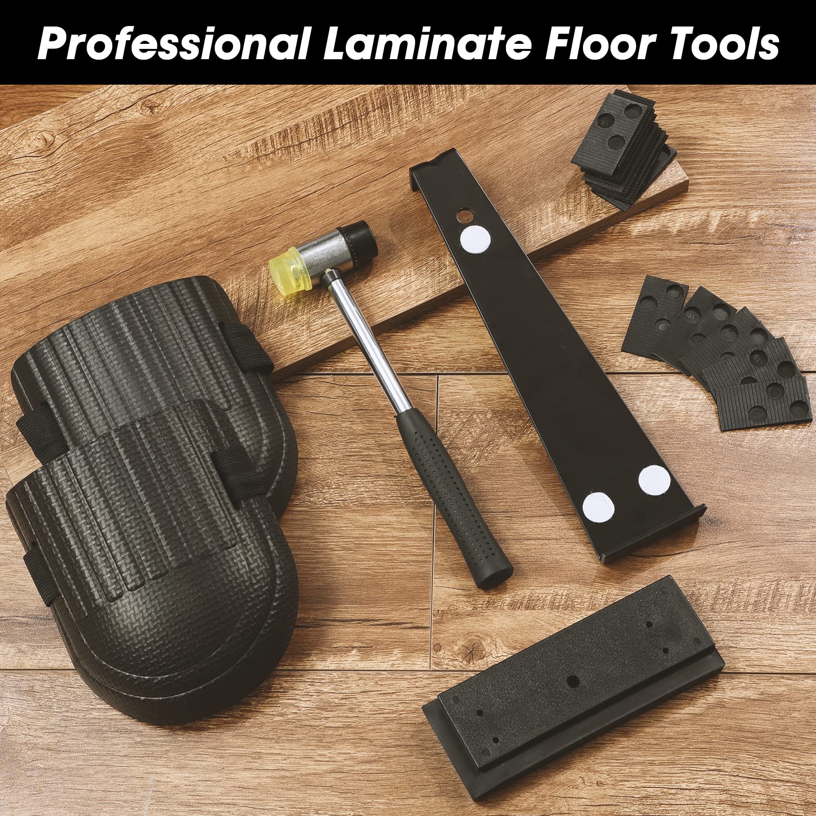 Kit di Installazione per Pavimenti in Laminato, 40 Pezzi Distanziatori, Barra di Trazione, Blocco Solido per Maschiatura, Martello, Accessori per la Posa di Pavimenti in Laminato e Legno