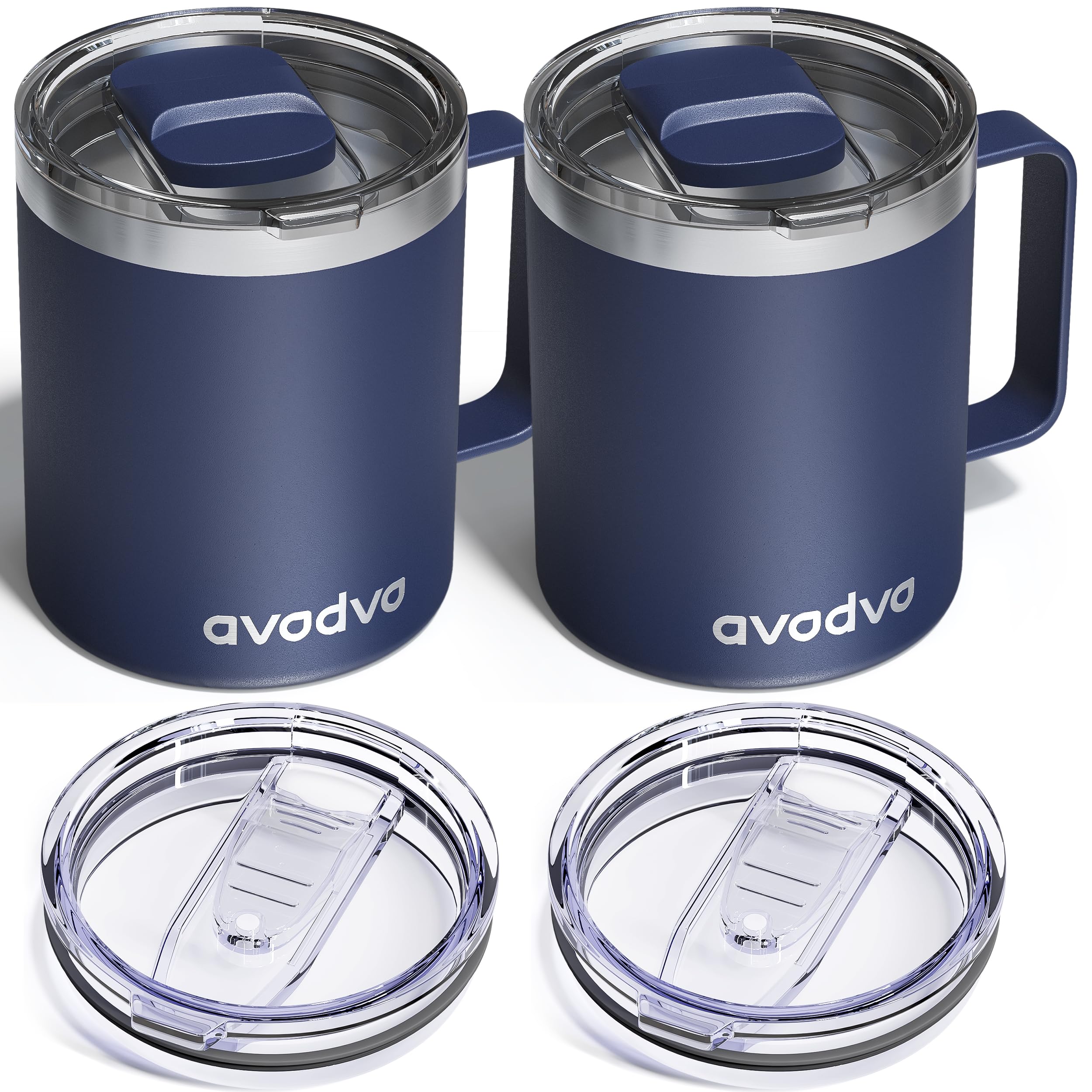 2 Pack 12oz Insulated Coffee Mug with Lids, Stainless Steel Cup
