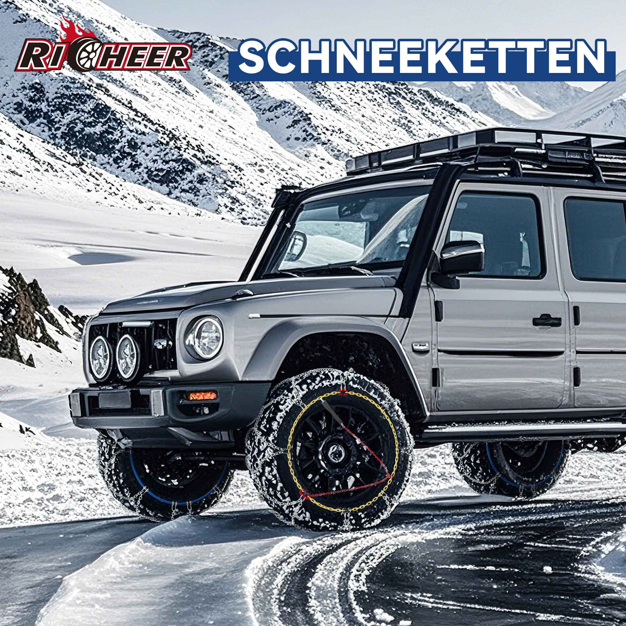 Richeer Schneeketten für Reifen 205/60 R15, KNS, 1 Paar, 80