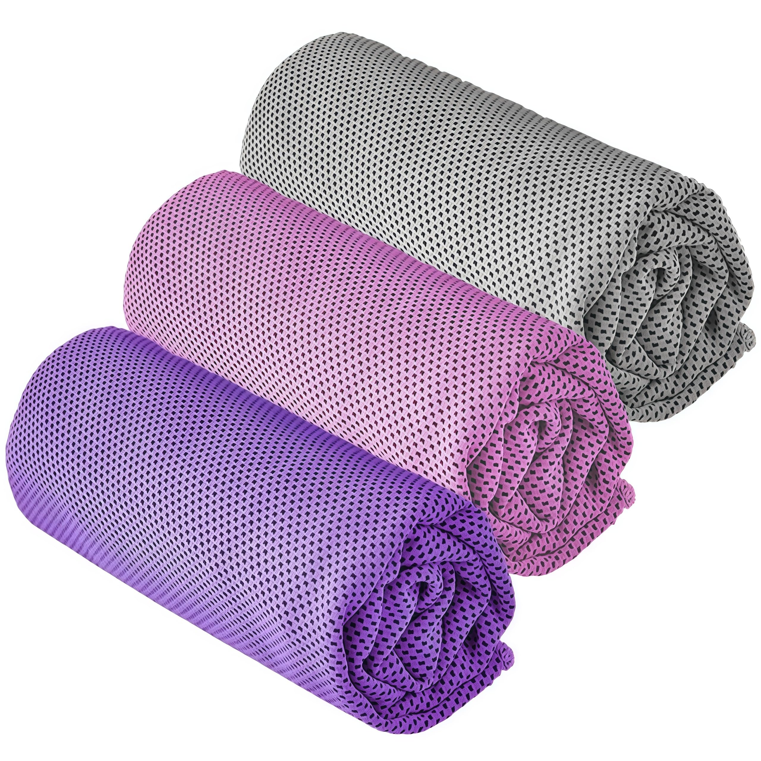 Yqxcc Light Gray/Pink/Purple 3 Pcs Cooling Towels | 120X30 Cm | Cool Cold For Neck | Microfibre Soft Breathable Chilly | For Sports Yoga, Golf, Gym, Camping, Running & More Activities