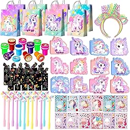 Anniversaire Licorne Cadeau,84pcs Cadeaux de Fête d'Anniversaire Unicorn set - Sac Licornes Anniversaires de Carnets Timbre Autocollants etc Cadeaux d'Anniversaire Licornes pour Decorations