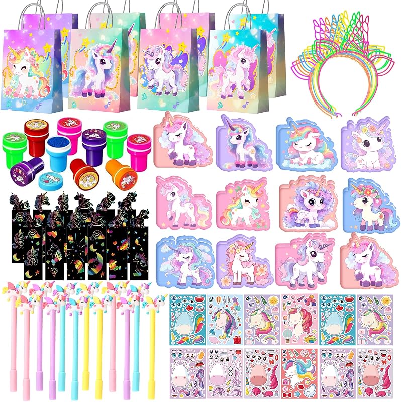 Anniversaire Licorne Cadeau,84pcs Cadeaux de Fête d'Anniversaire Unicorn set - Sac Licornes Anniversaires de Carnets Timbre Autocollants etc Cadeaux d'Anniversaire Licornes pour Decorations