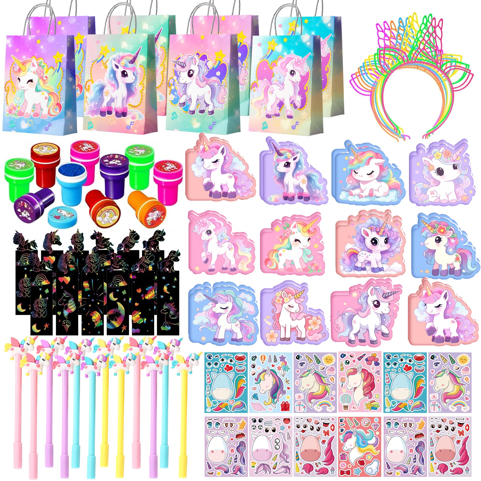 Anniversaire Licorne Cadeau,84pcs Cadeaux de Fête d'Anniversaire Unicorn set - Sac Licornes Anniversaires de Carnets Timbre Autocollants etc Cadeaux d'Anniversaire Licornes pour Decorations - 1