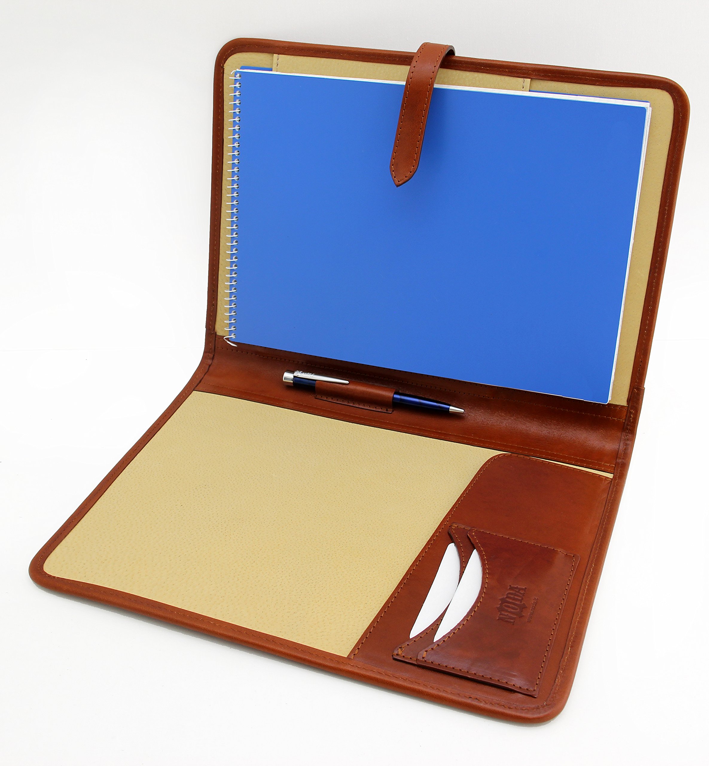 Carpeta de presentación profesional de piel italiana tamaño A4 para conferencias de negocios, carpeta de notas, cartera, funda de escritura coñac