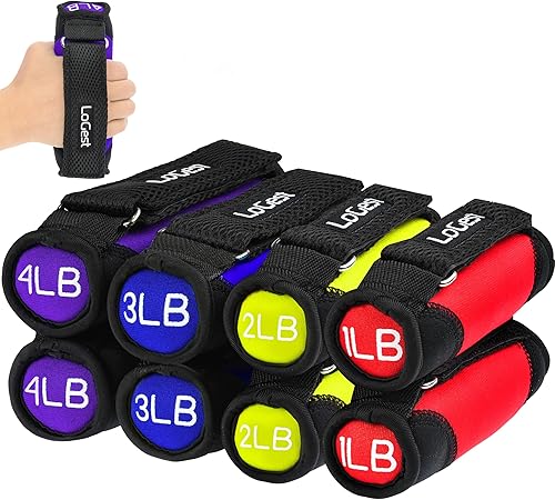 Logest Pesas suaves de neopreno ajustables (1 libra, 2 libras, 3 libras, 4 libras)  rojo, amarillo, azul, morado  correas de velcro  entrenamiento