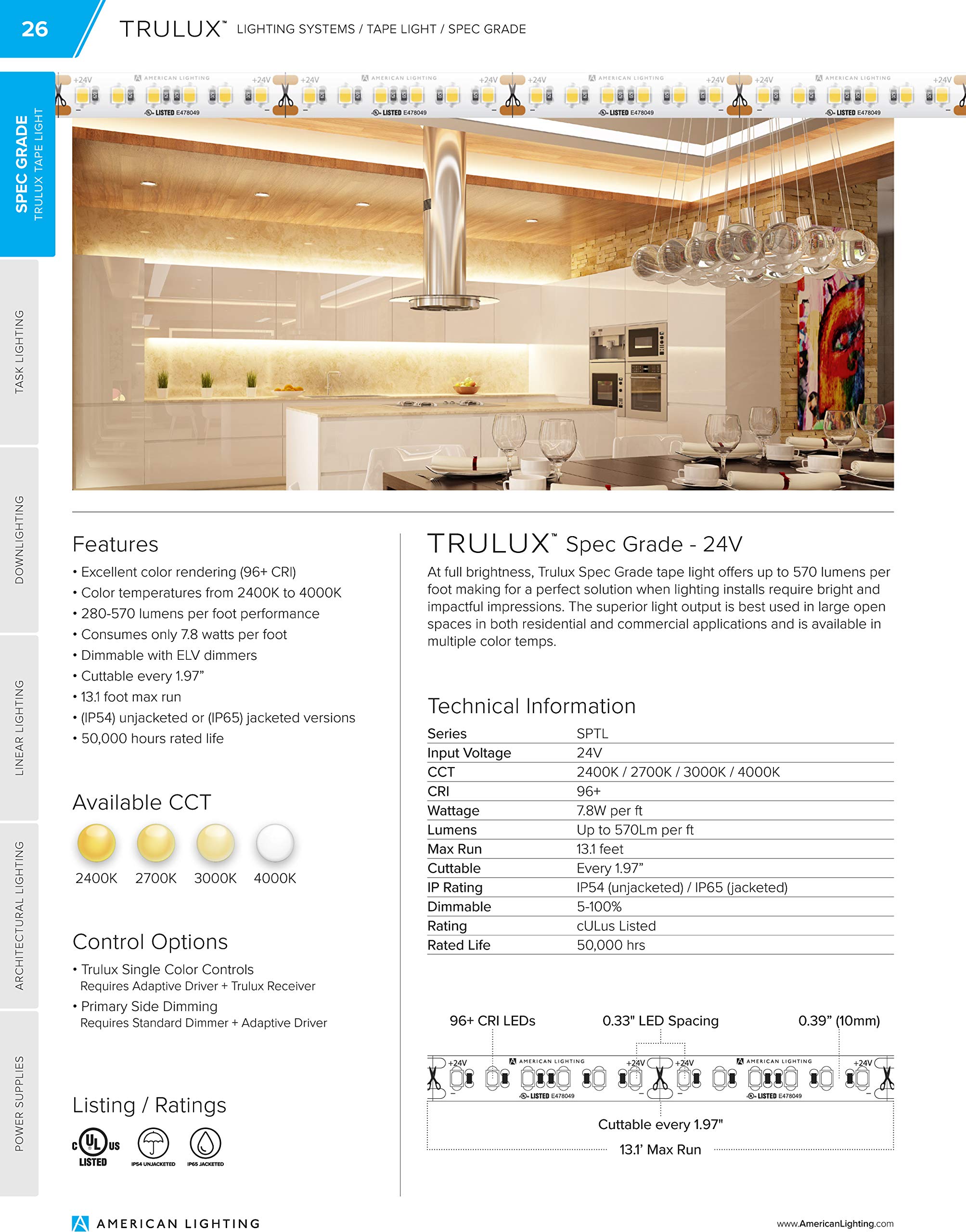 Trulux IP54 Spec Grade LED Tape Light Reel, Ultra Warm White 2700K, Reel - 13.1ft, SPTL-UWW-13