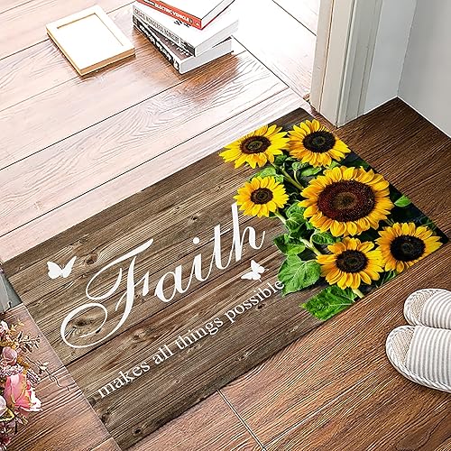 Sunflower Faith Makes All Things Possible Tapete de ducha de baño antideslizante tapete absorbente tapete para decoración del hogar para cocina