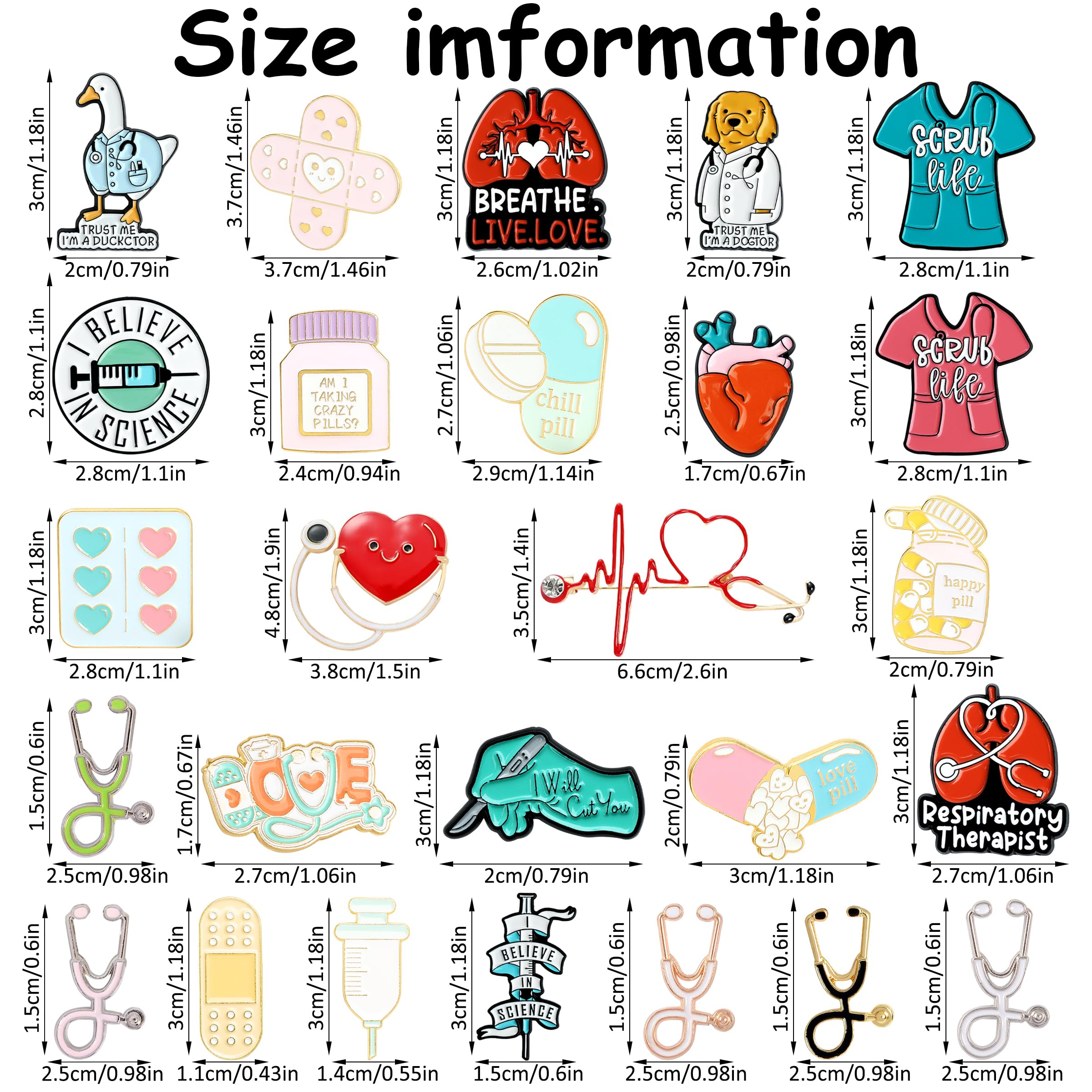 26 Stück Krankenschwester Stethoskop Emaille Pins Niedliche Brosche Pins Inspirierende Cartoon Anstecknadeln Abzeichen Arzt für Krankenschwestern Tag Geschenke Hut Jacke Tasche Dekor