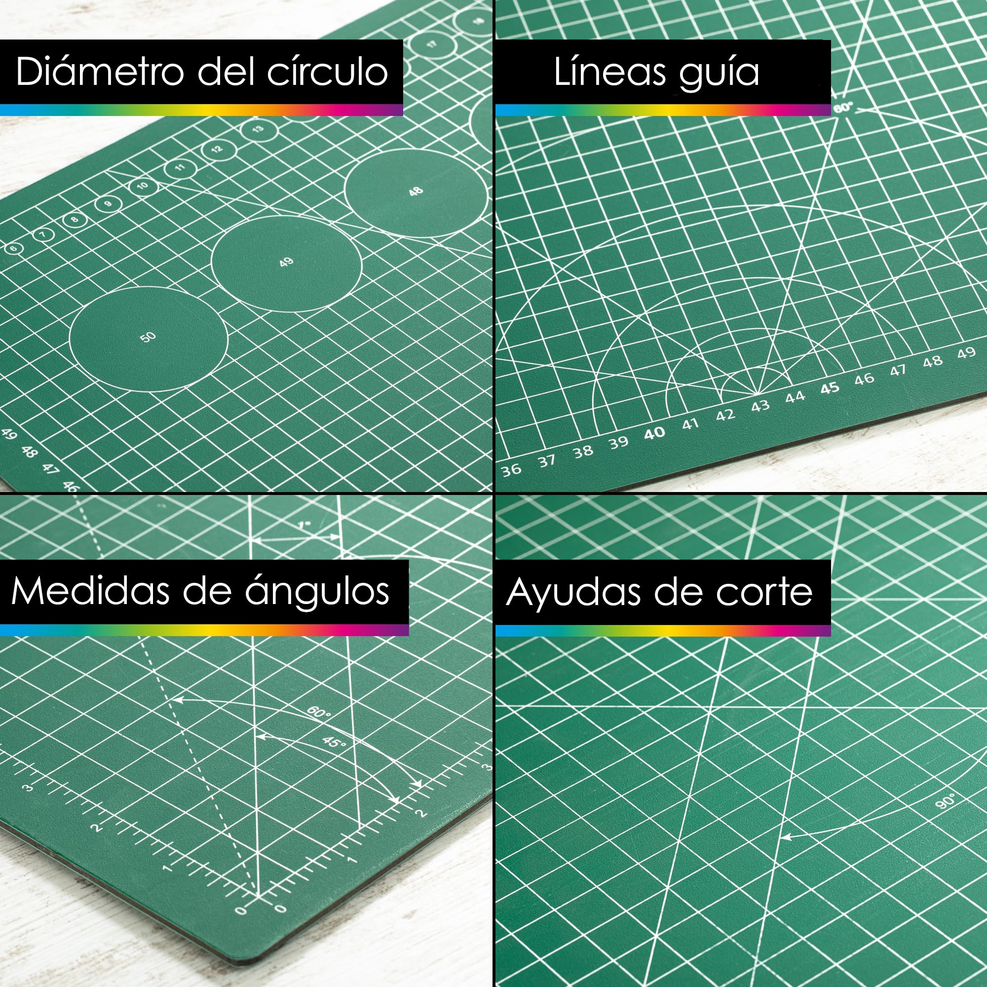 OfficeTree Base de Corte A1 Verde - Tabla de Corte Patchwork 90x60 cm - Alfombrilla de Corte A1 - para Patchwork Costura y Manualidades