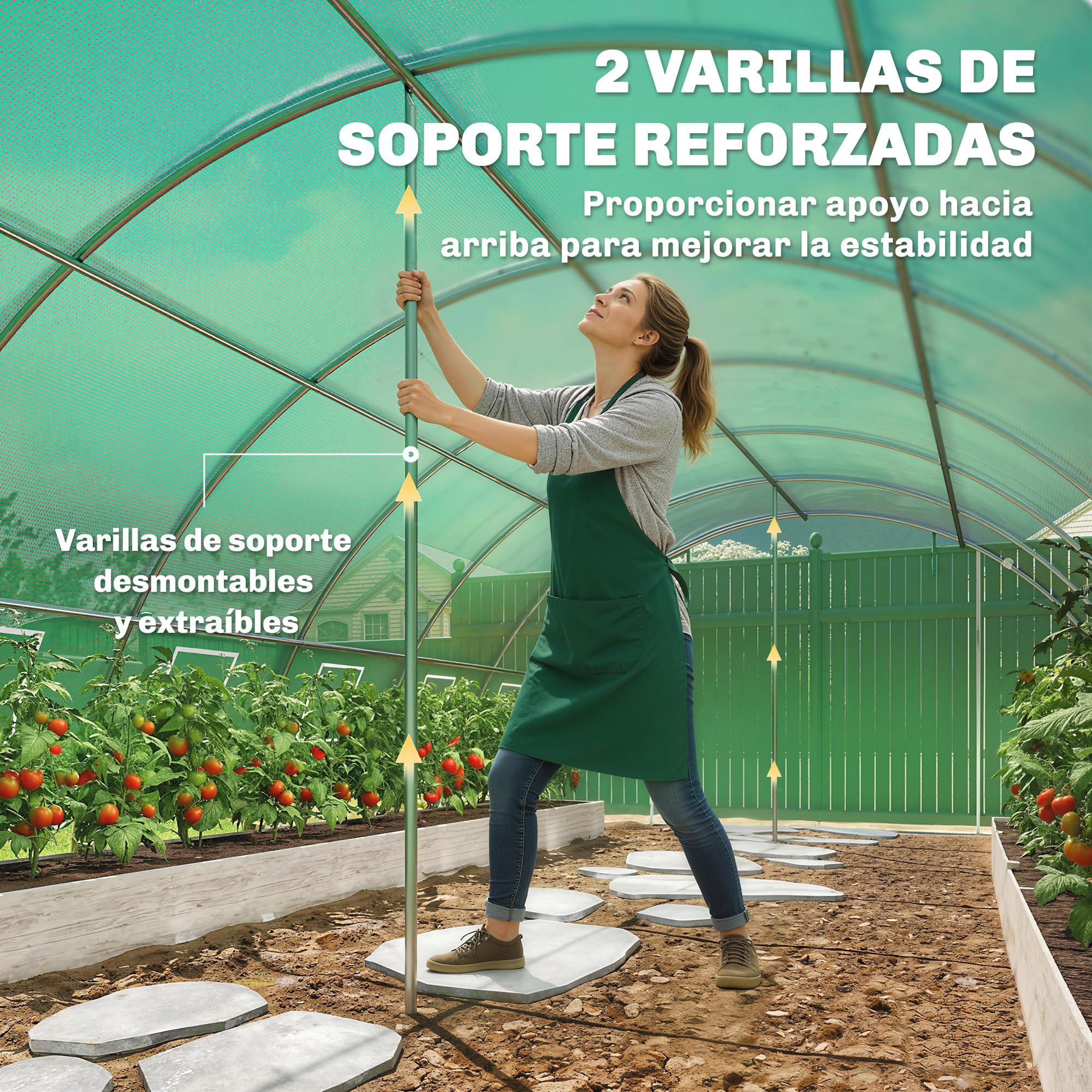 Outsunny Invernadero de Exterior 6x4x2 m, Invernadero de Túnel con 2 Varillas de Soporte, Puertas Enrollables, Ventanas de Malla, Cubierta PE y Marco de Acero Galvanizado, Anti-UV, Impermeable, Verde
