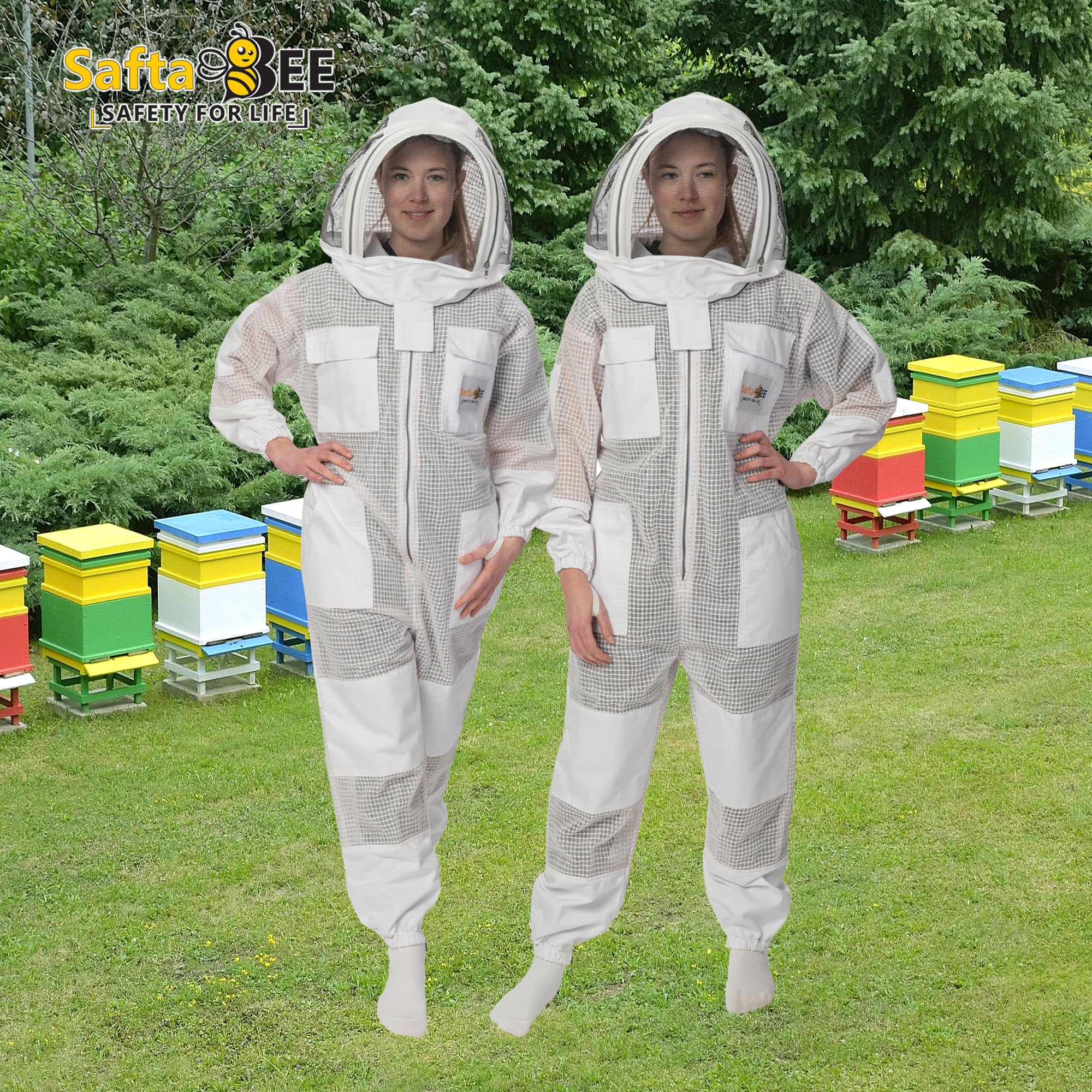 Safta Bee - Tuta da apicoltura per apicoltori professionali, con guanti da apicoltura e velo in rete non infiammabile, morbida, confortevole, durevole, antistingproof anti vespa (XL)