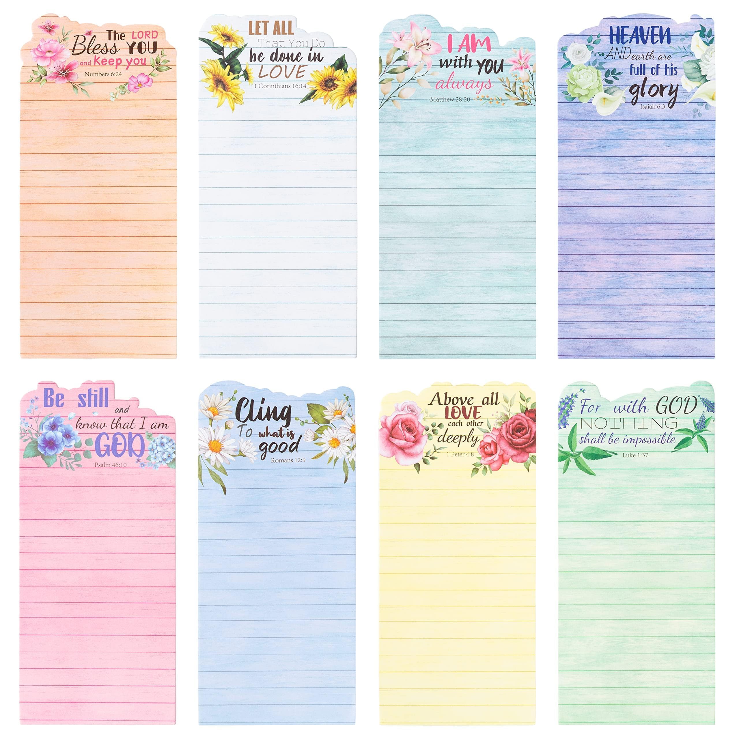 ANGOLIO Easter Bible Verse Notepads - 8P Floral Prayer Sticky Notes with Inspirational Quotes for Office Travel Journaling Christian Sunday School