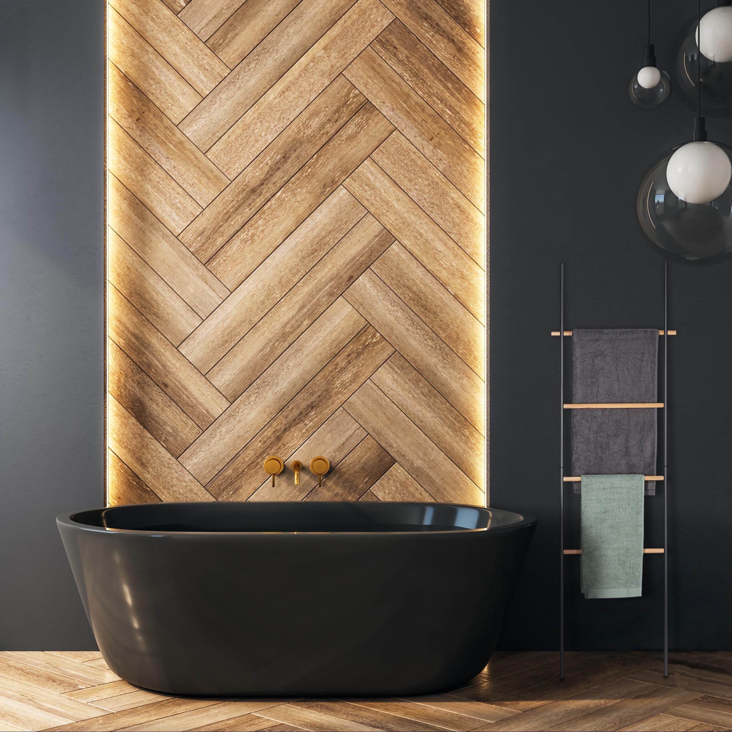 Relaxdays Scala Porta Asciugamani, Vestiti, Portasciugamani in Legno e Acciaio, 4 Pioli, Muro, HLP 171x50x3cm, Antracite