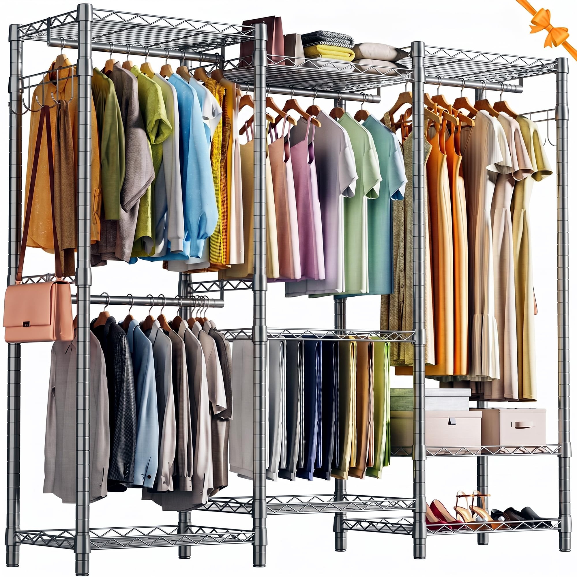 AQRA Metal Open Wardrobe, Heavy Duty Clothes Rail, 4 Assembly Ways, Grey — image 1