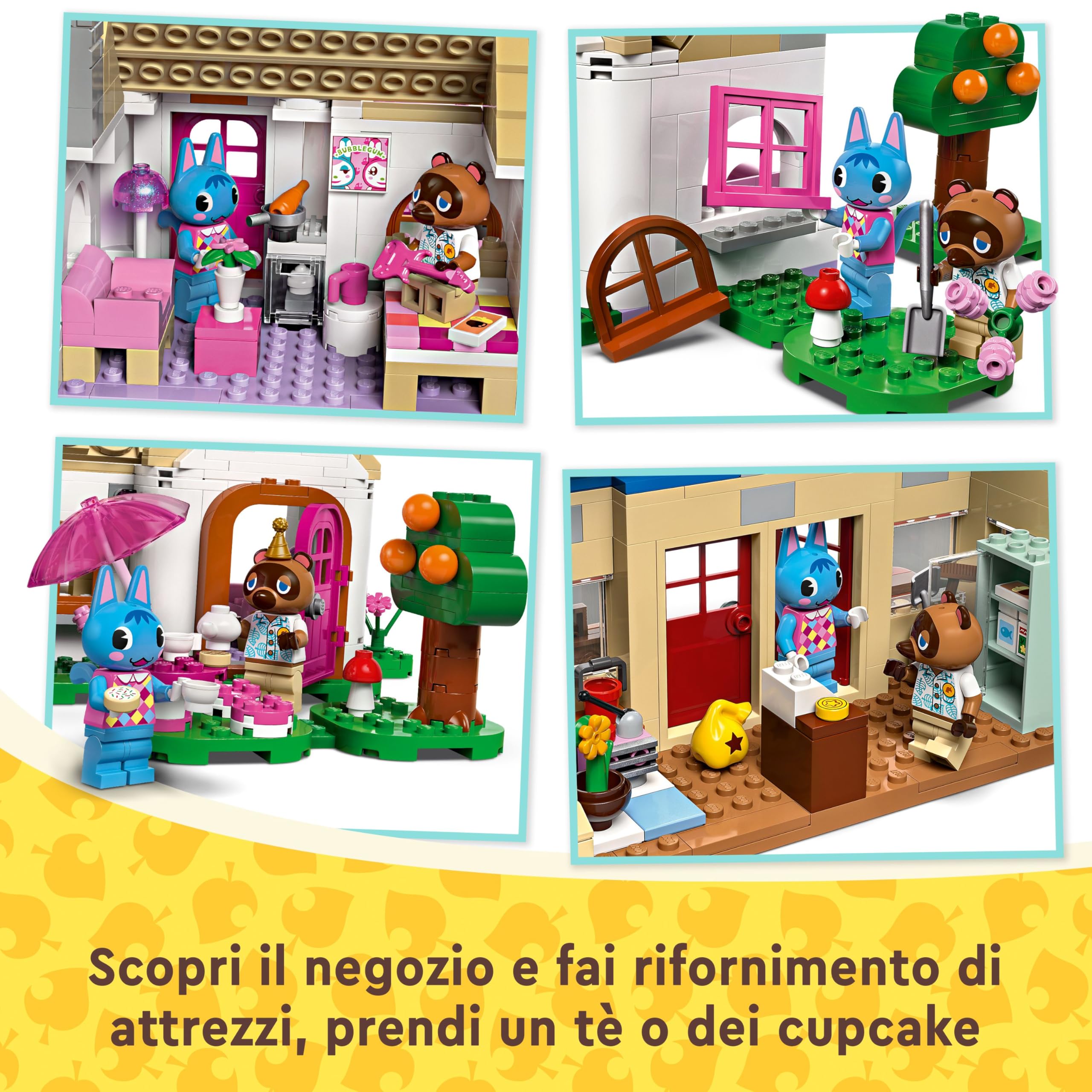 LEGO Animal Crossing Bottega di Nook e casa di Grinfia, Giochi Creativi per Bambini da 7 Anni, Modellini da Costruire di Negozio e Casa Giocattolo con 2 Personaggi della Serie di Videogiochi 77050