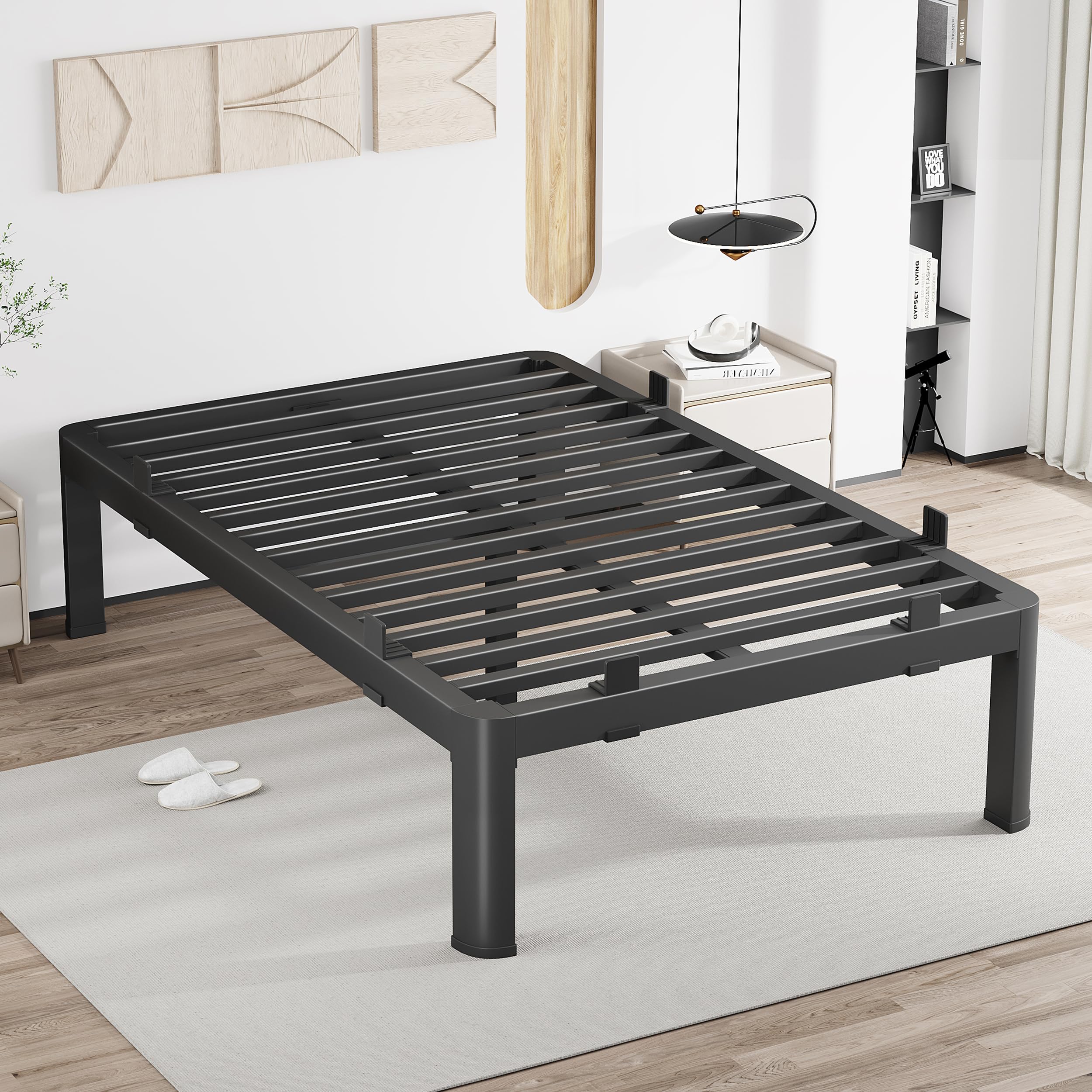 Photo 1 of MAF 14 Inch King Metal Platform Bed Frame with Anti-Collision Round Legs, Black 3500 Lbs Heavy Duty Bed Frame Steel Slats Support, No Box Spring Needed, Easy Assembly