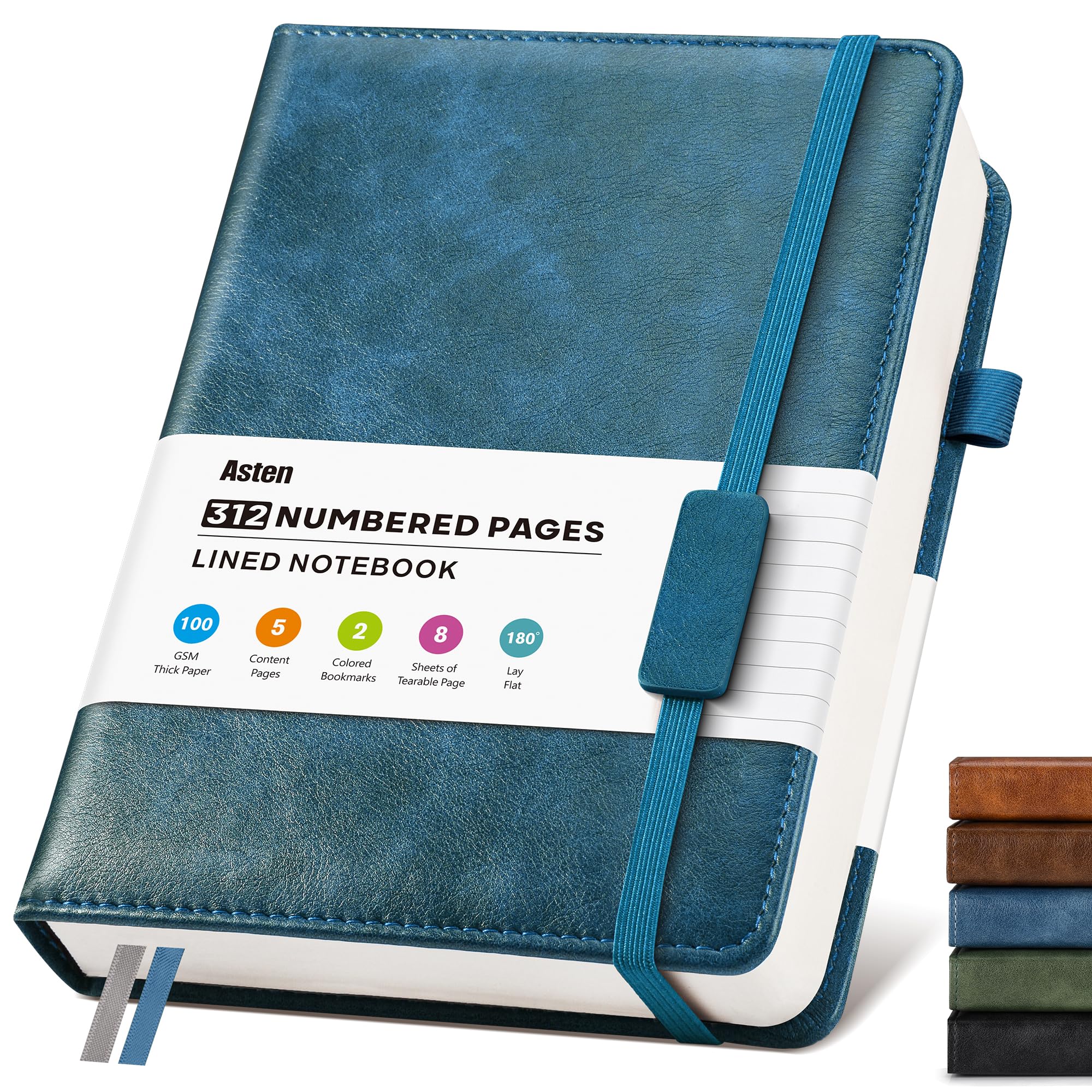 A5 Lined Leather Journal Notebook: Hardback Journal for Women Men, Blue