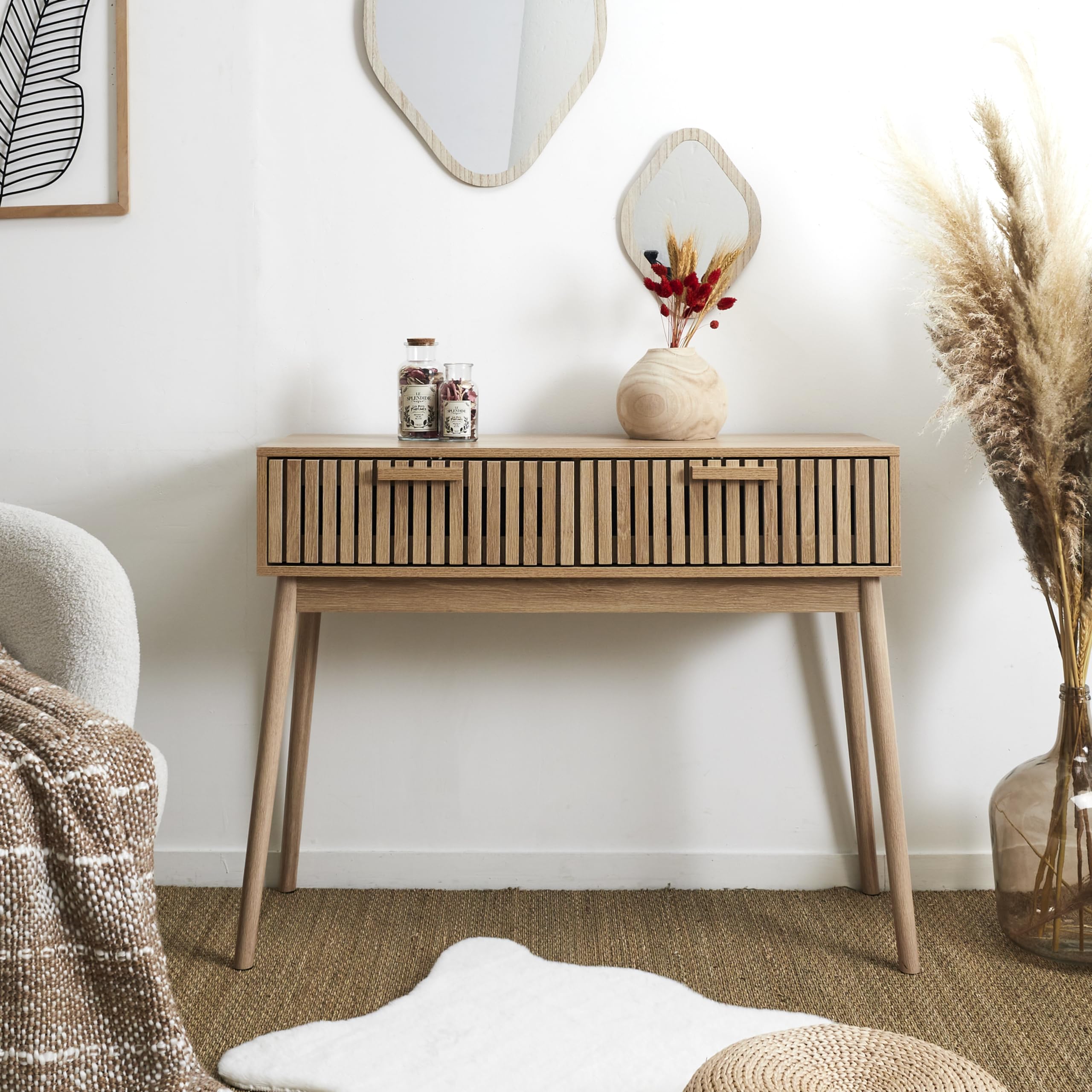 HOME DECO FACTORY - HD0090 - Consola de Madera con 2 Cajones para Salón o Entrada - Diseño Elegante y Práctico - Dimensiones 100x80x35 cm - Color Marrón - Idea de Regalo