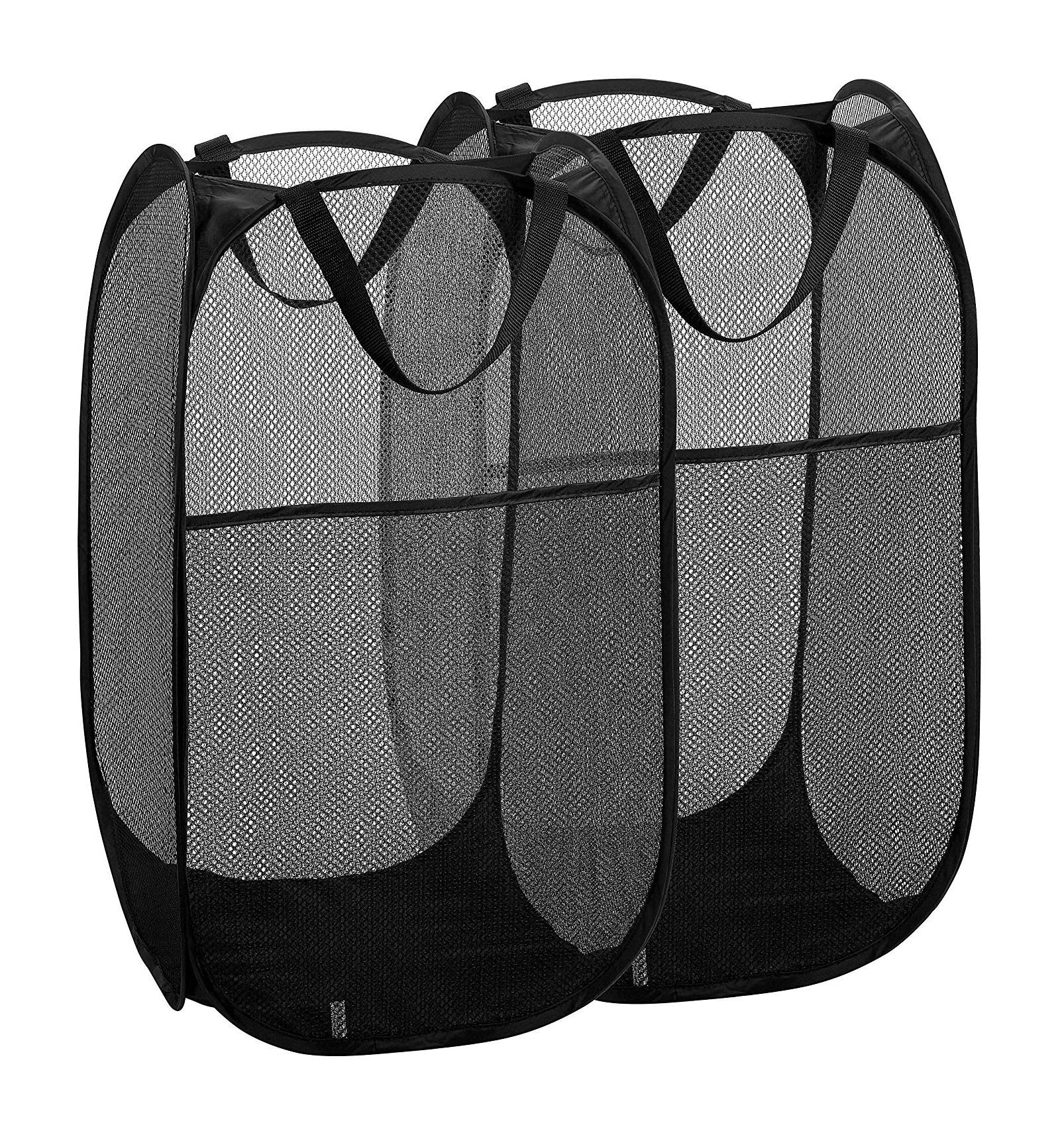 2 Packs Mesh Pop up Laundry Hamper (Black) with Portable Handles, Collapsible for Storage, Foldable Pop-Up Laundry Bags for Home, College Dorm or Travel