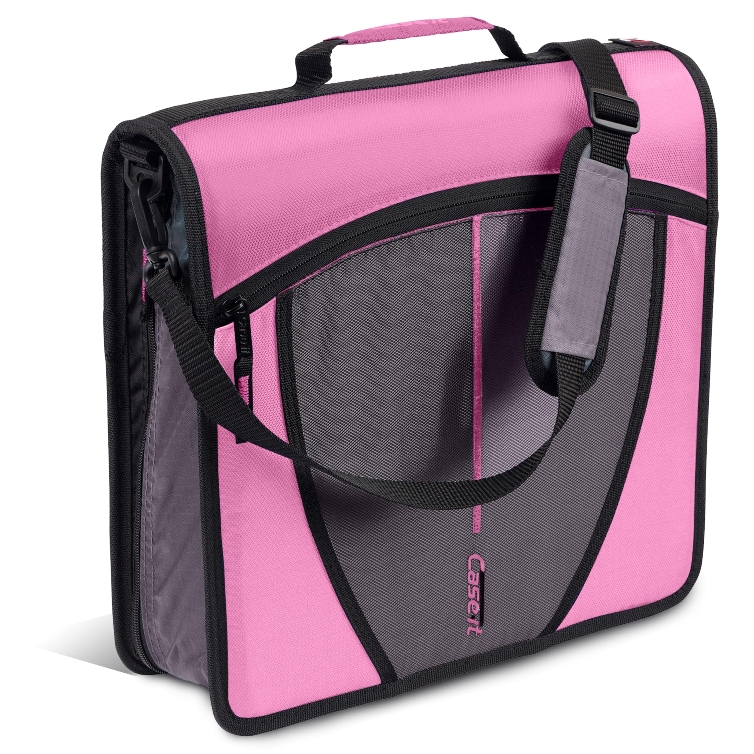 Case-it Mighty Zip Tab Zipper Binder, 3" O-Ring with 5-Color tabbes, Expanding File Folder and Shoulder Strap and Handle, D-146-Light Pink — image 1