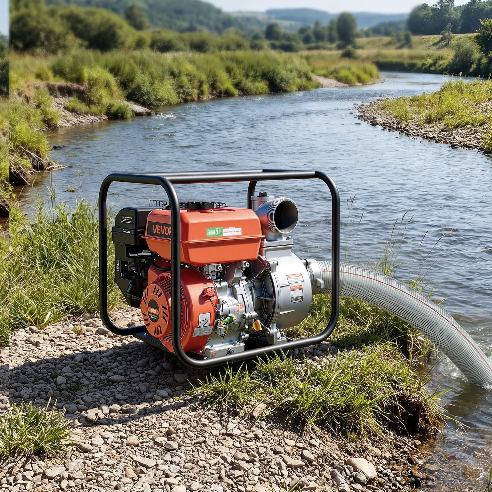 VEVOR Bomba de Agua a Gasolina 101,6 mm, 422 GPM, 8,3 HP, Motobomba de Agua a Gasolina, Altura de Succión de 9,3 m, Elevación Máxima de 33,5 m, con Manguera de Descarga, para Riego, Estanques
