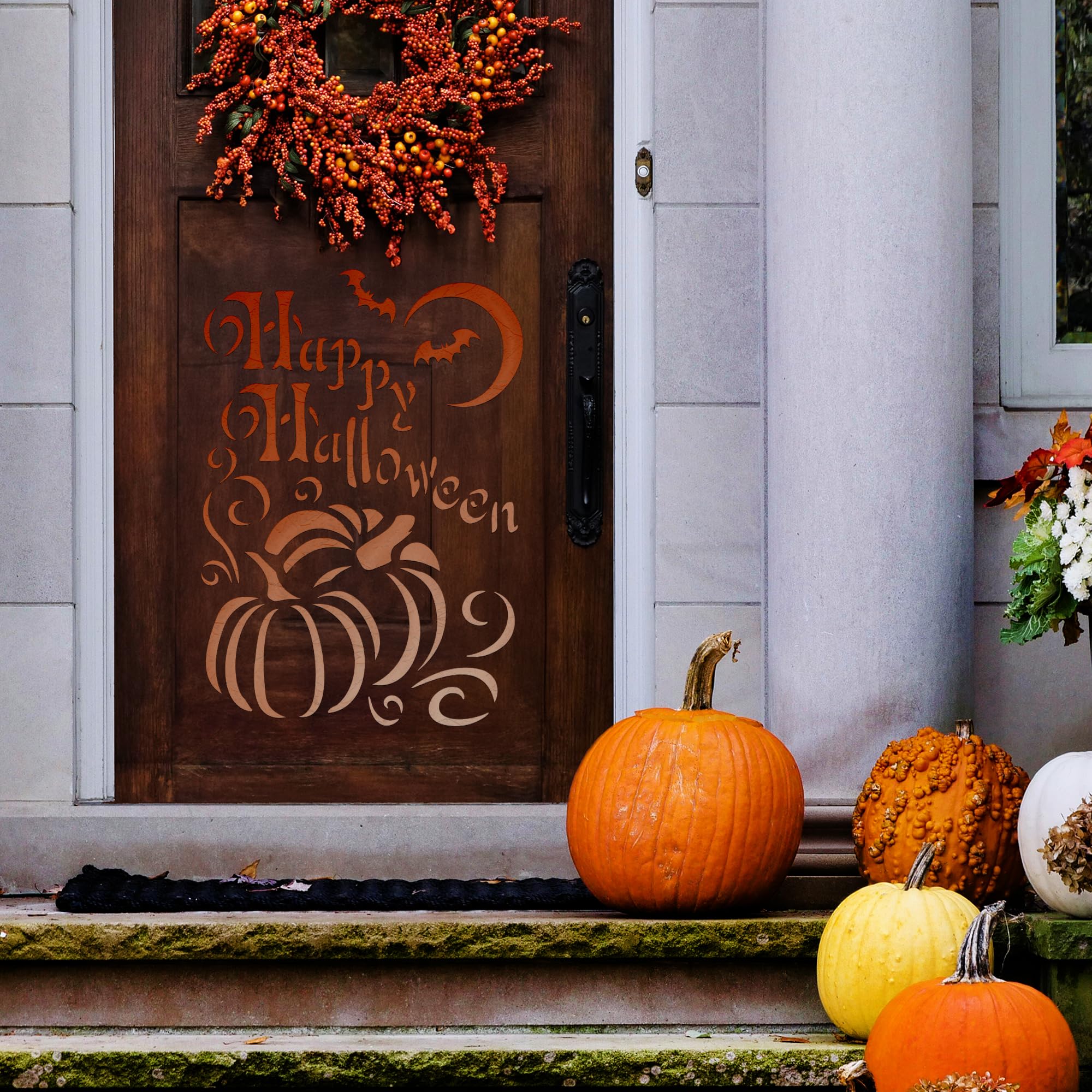 NAKLEO Halloween Large Painting Stencil 43x64cm, Pumpkin Happy Halloween Inscription Pattern - Image 2