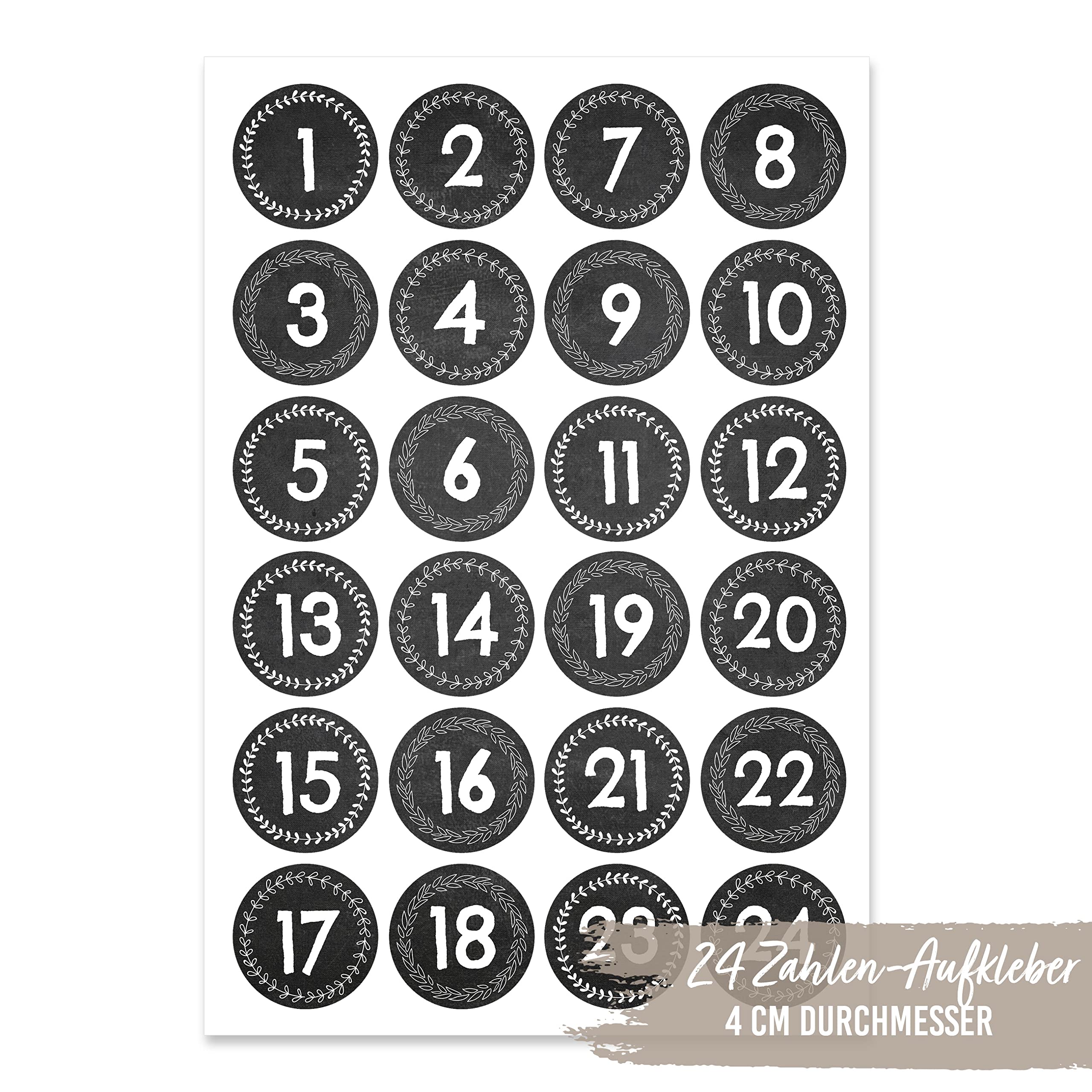 Papierdrachen 24 pegatinas calendario adviento Navidad pizarra no 45 4cm decorar