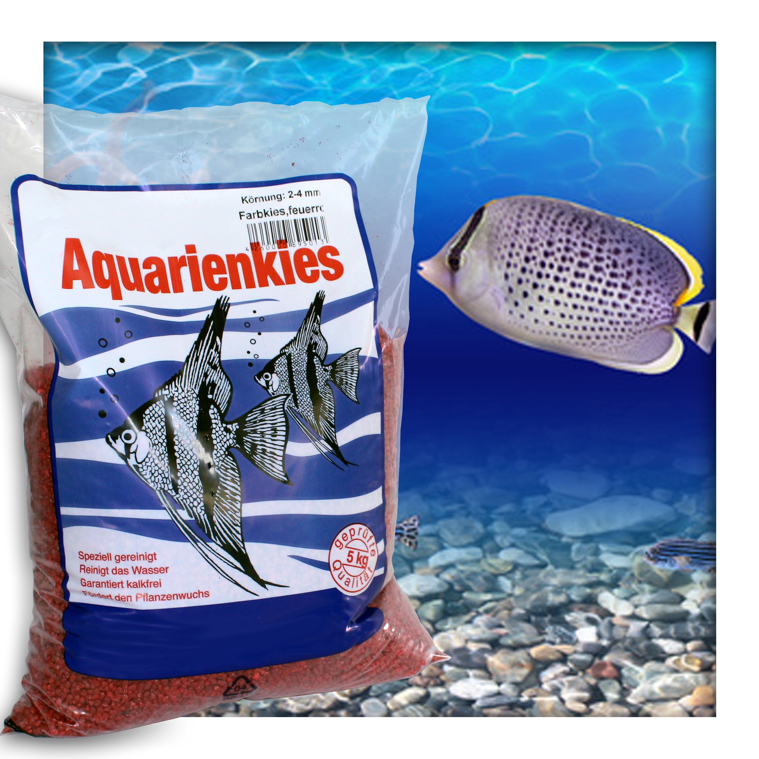 Farbkies Feuerrot Aquarium Deko Kies Aquariengrund Aquariumkies Bodengrund Körnung 2-4 mm 20 kg (4X 5 kg Beutel)